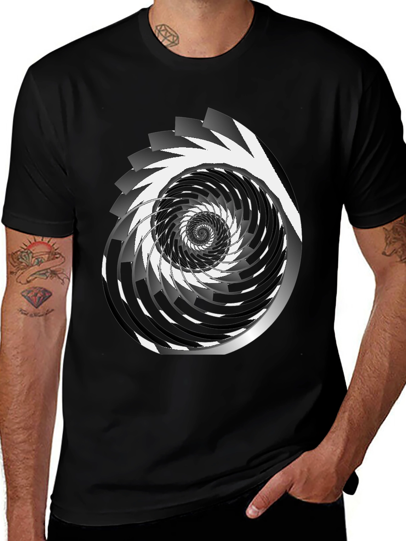 Variant 11 of Optical Illusion Spiral Graphic Tee - Black