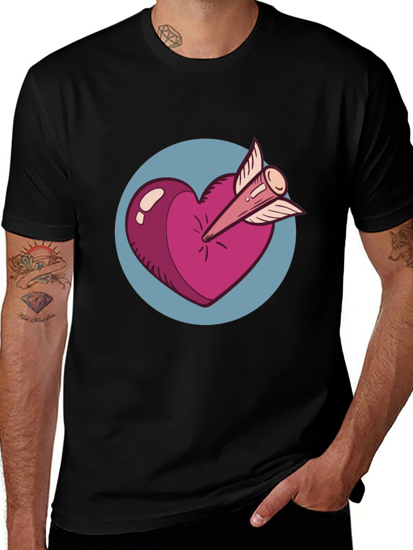 Variant 25 of Heart & Arrow Graphic Tee - Black Cotton Shirt