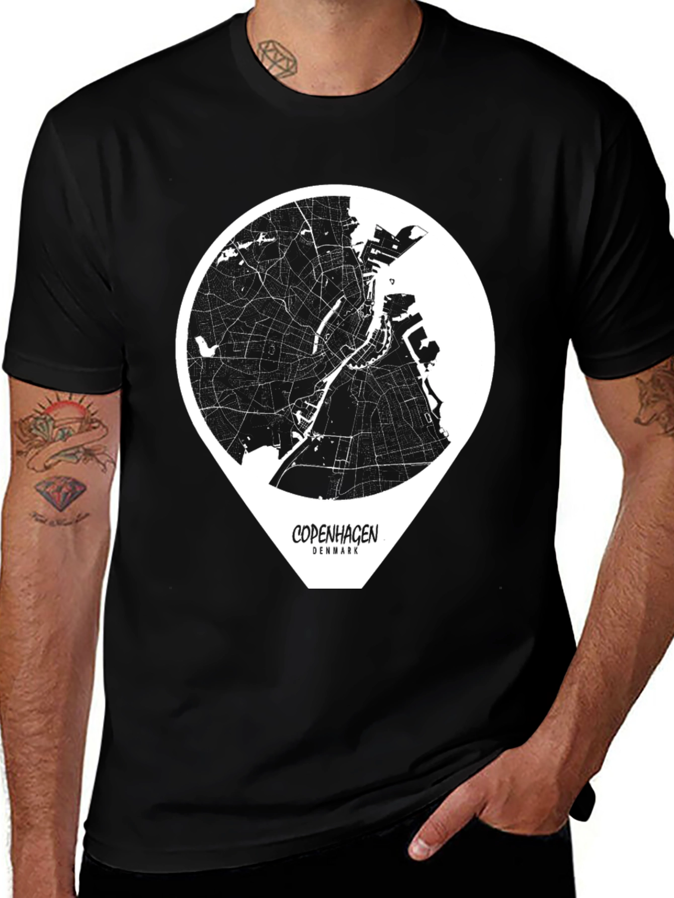Copenhagen Denmark Map Graphic Tee - Black