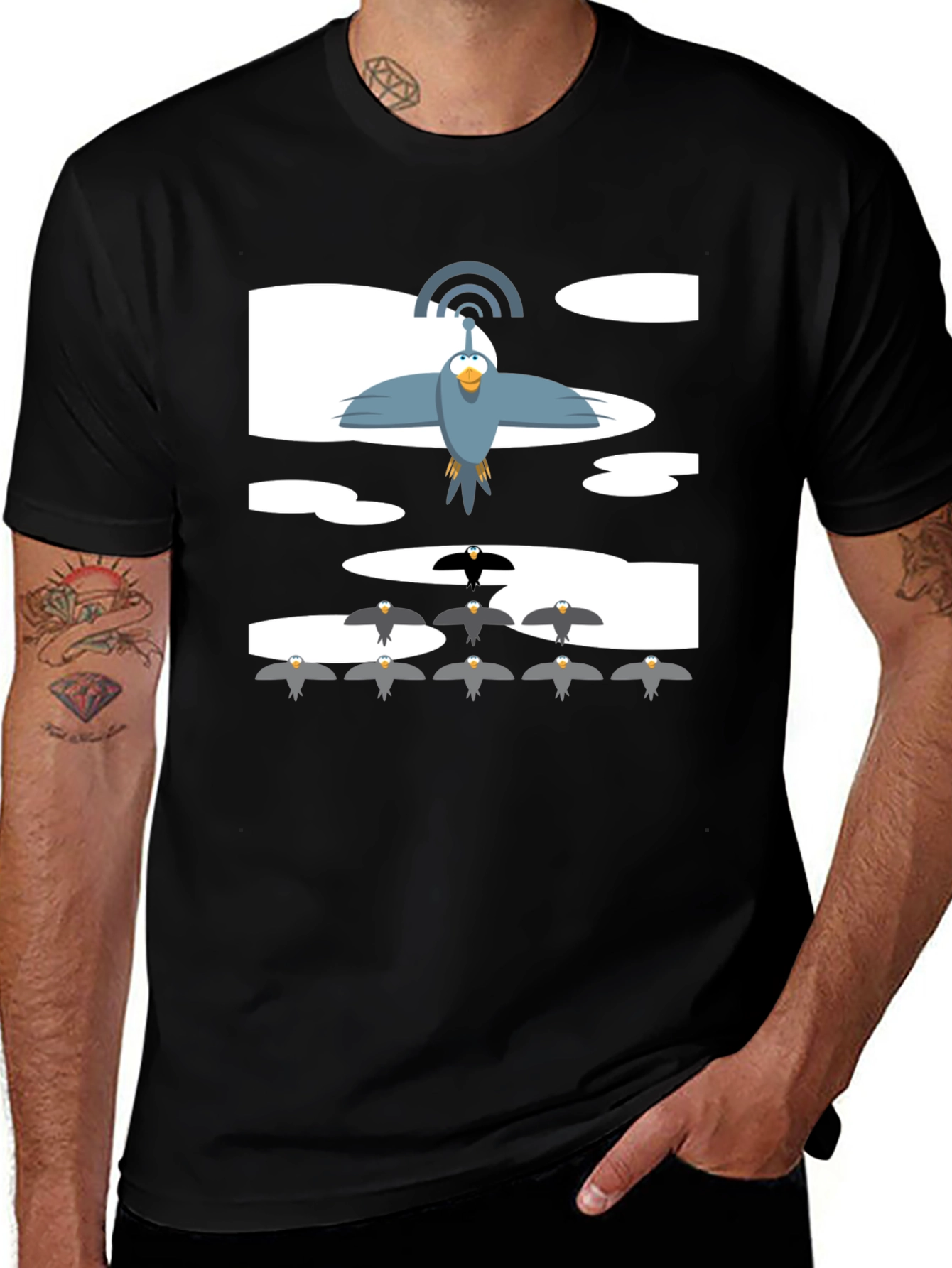 Variant 28 of Bird Network T-Shirt - Black Graphic Tee