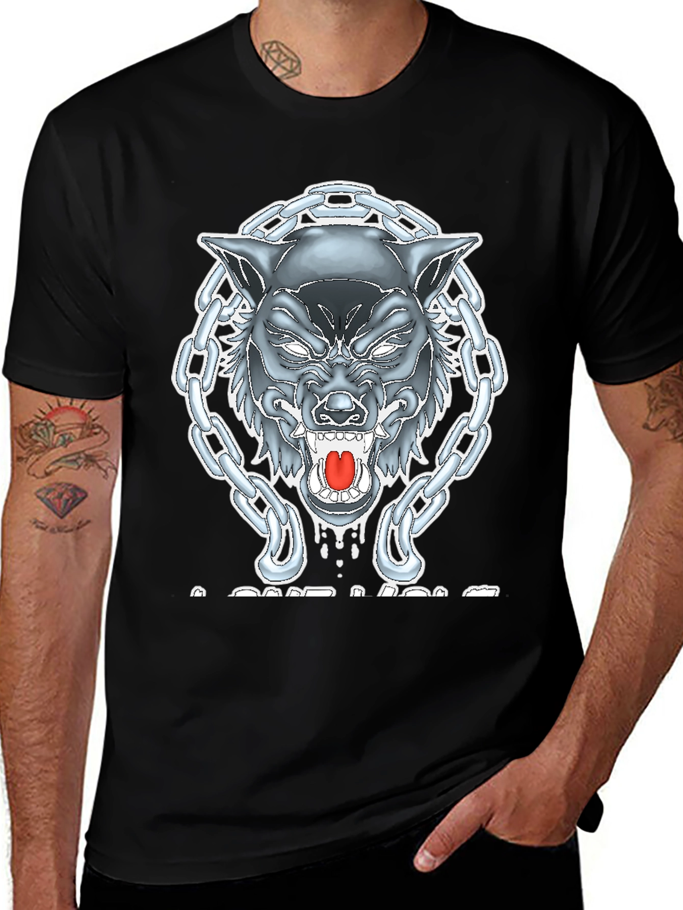 Variant 25 of Wolf Chain Graphic T-Shirt - Mens Black Tee