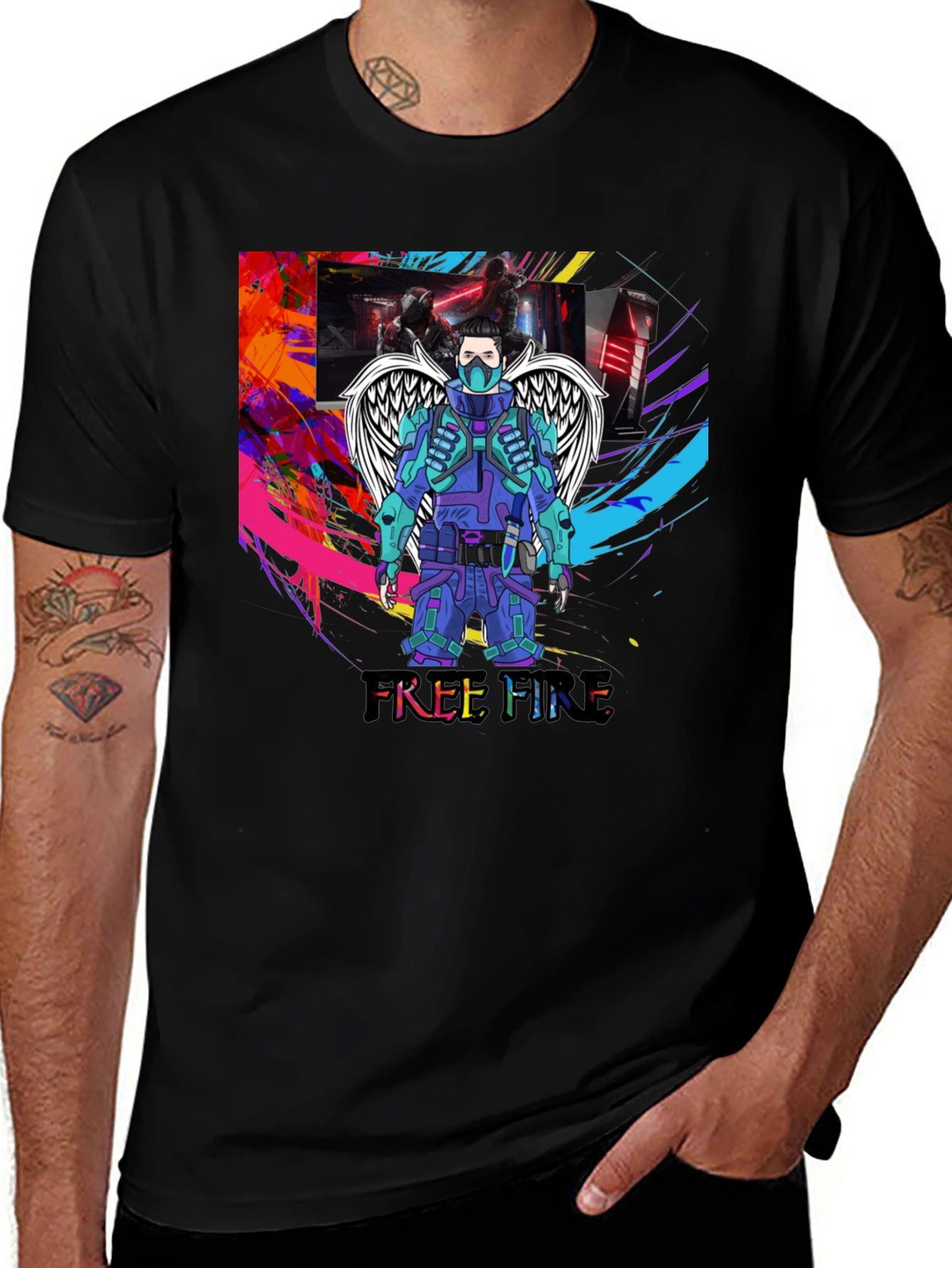 Free Fire Graphic T-Shirt - Angel Wings Design