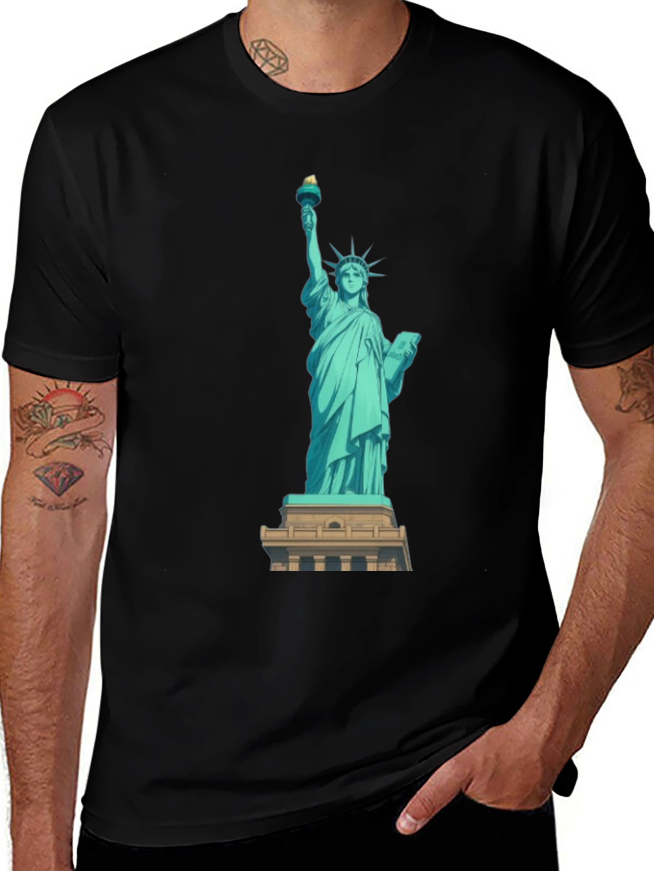 Variant 10 of Statue of Liberty Graphic Tee - Black Cotton T-Shirt