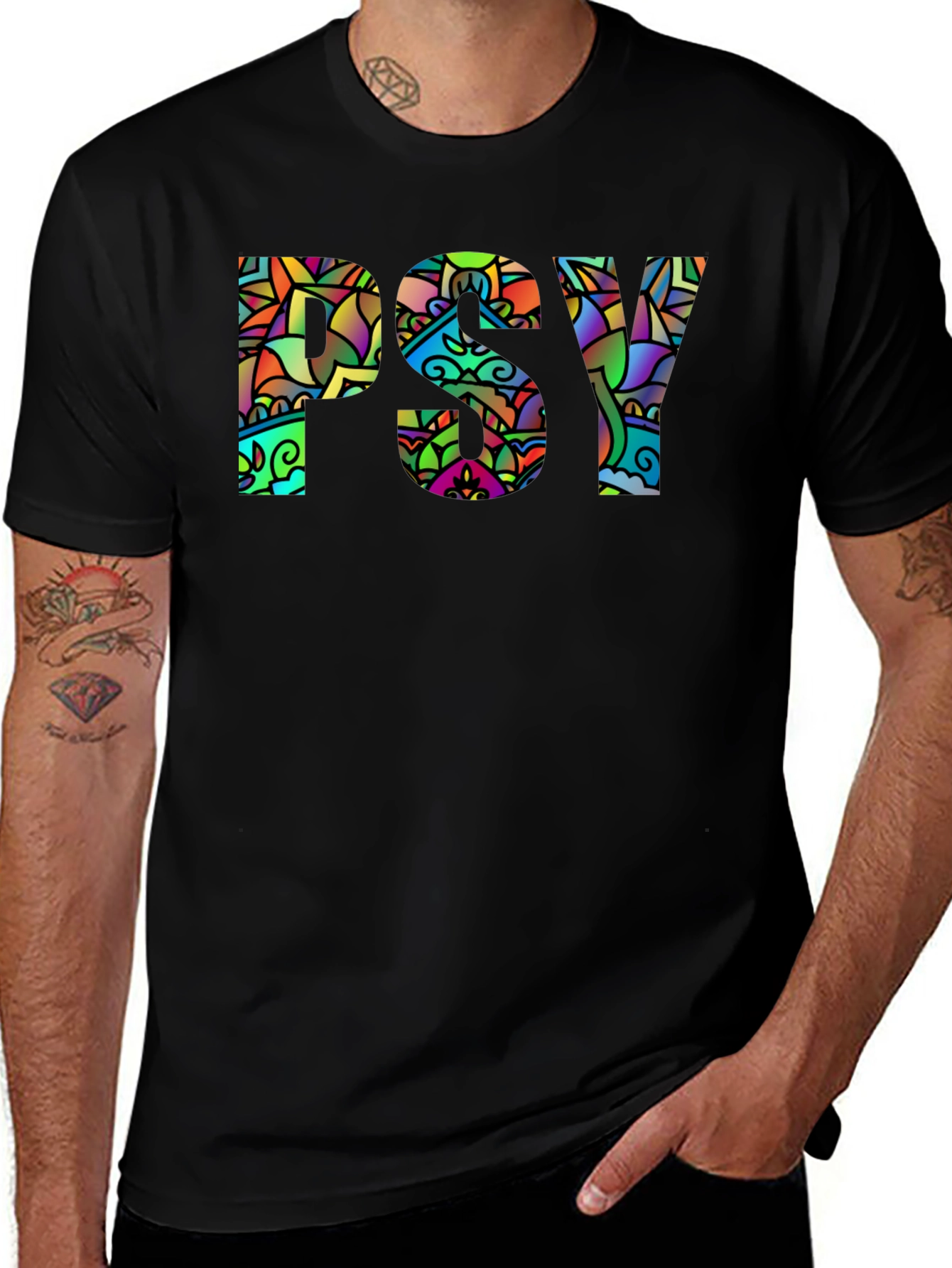 Variant 26 of Psychedelic PSY Graphic Black T-Shirt
