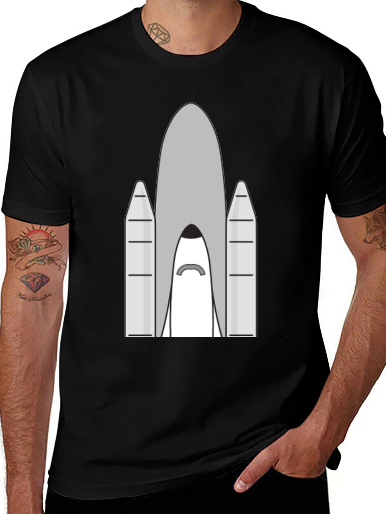 Variant 12 of Space Shuttle Graphic T-Shirt - Black Cotton Blend