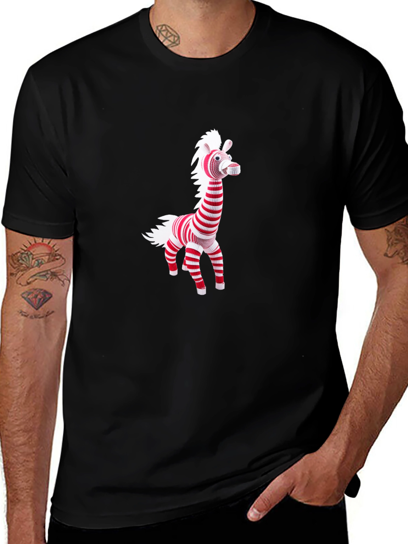 Variant 19 of Striped Zebra Graphic Tee - Men's Black T-Shirt