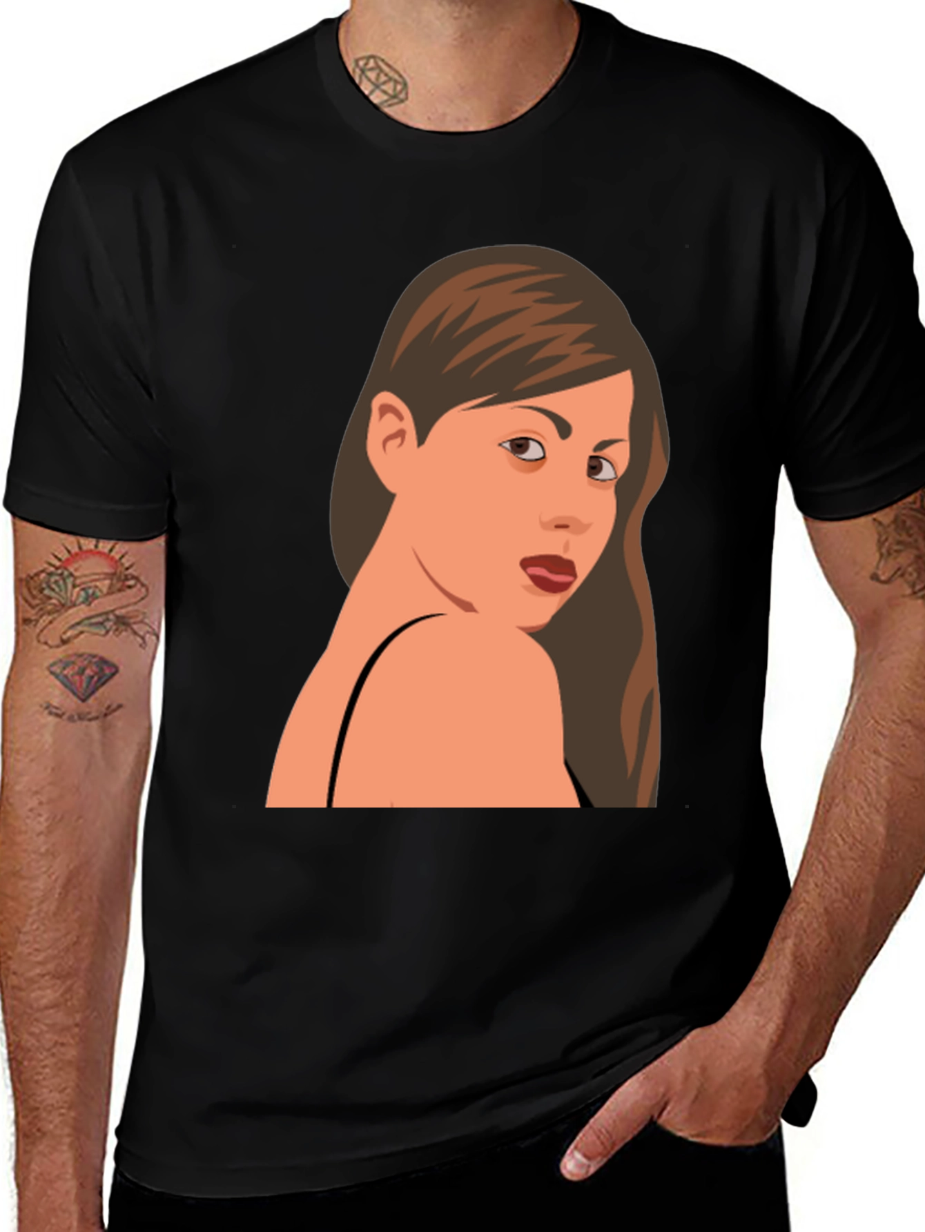 Variant 24 of Woman Portrait Graphic Tee - Black Casual T-Shirt