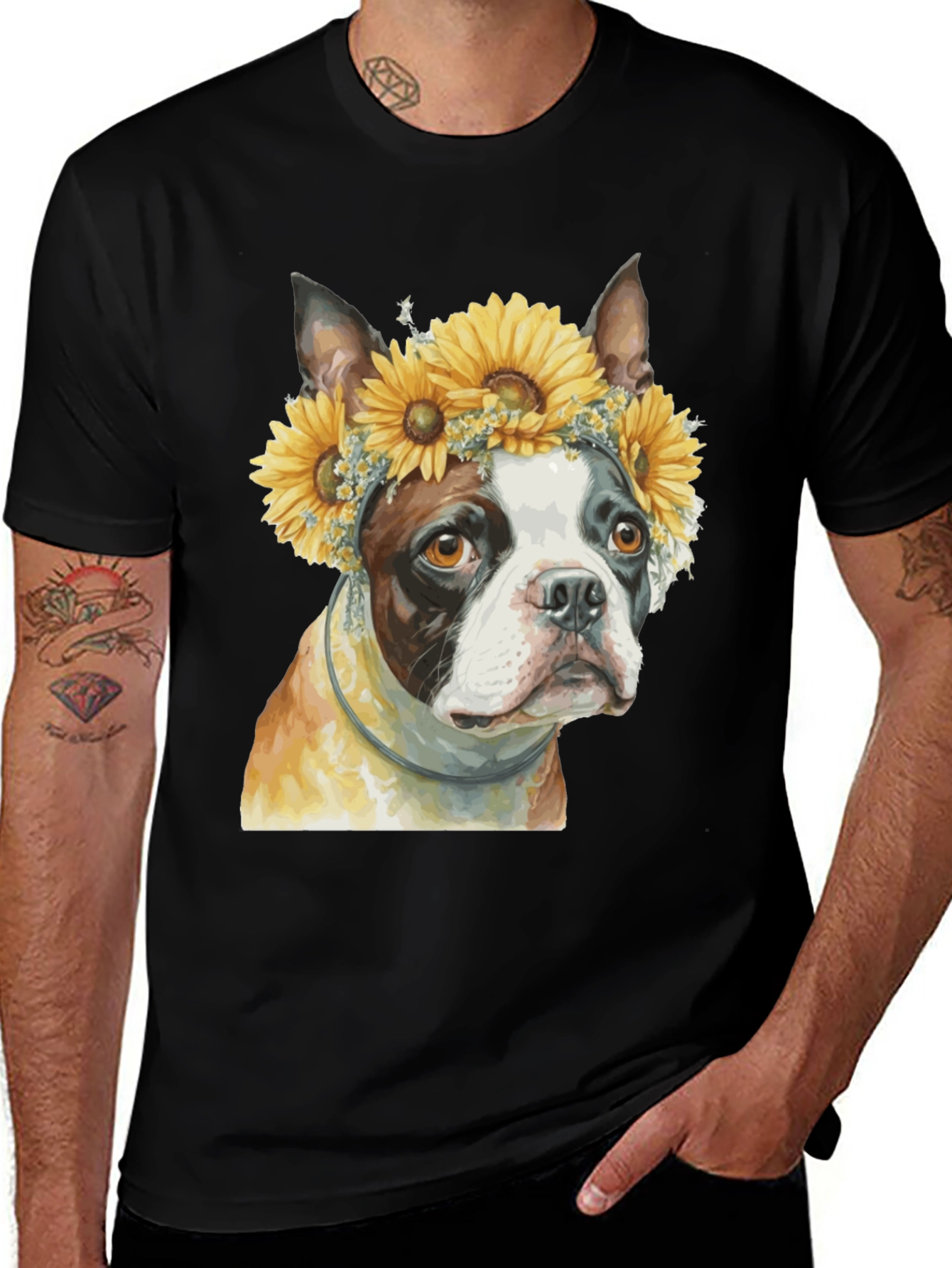 Variant 24 of Dog with Sunflower Crown Graphic Tee
