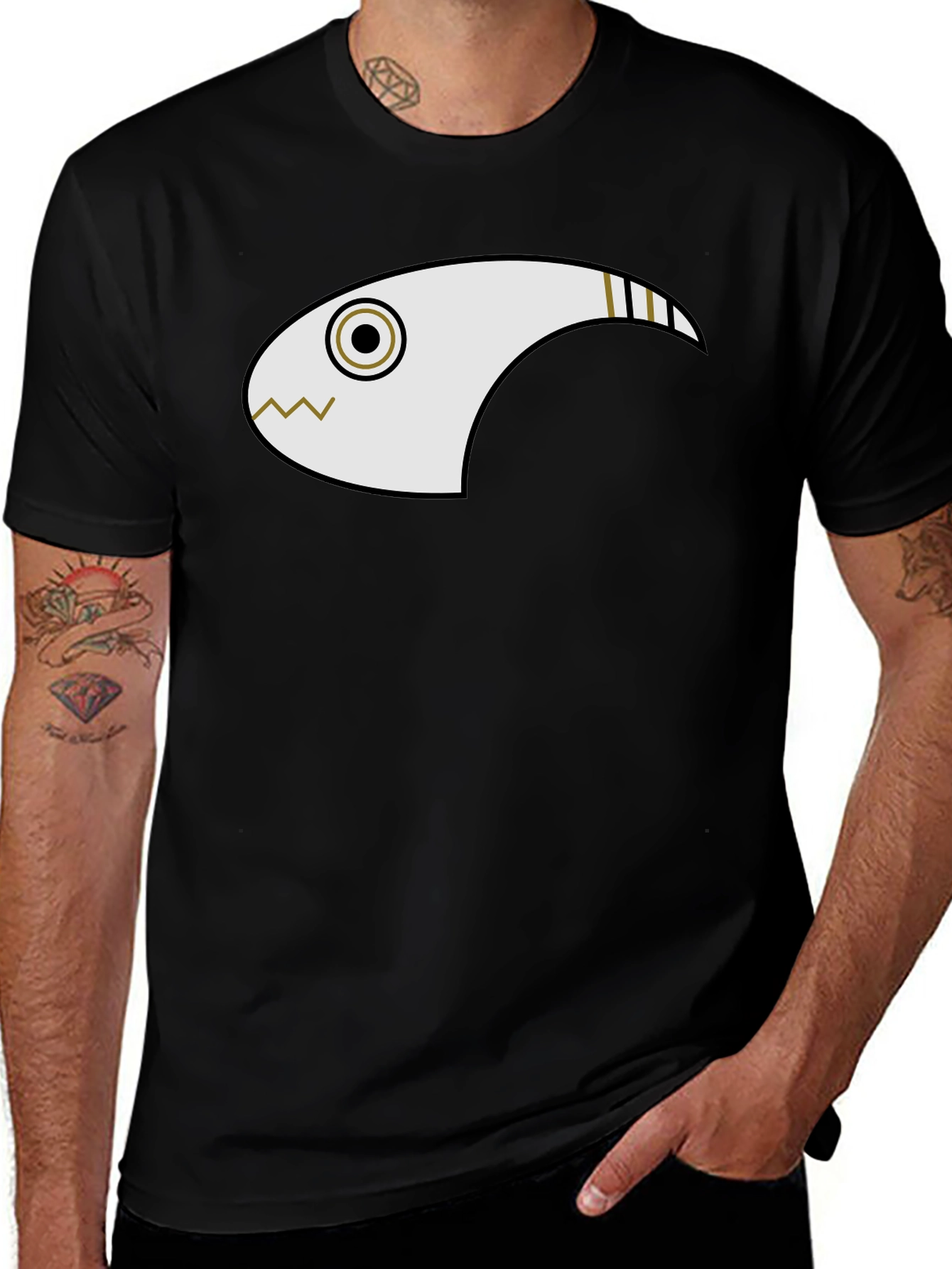 Abstract Fish Graphic Black T-Shirt
