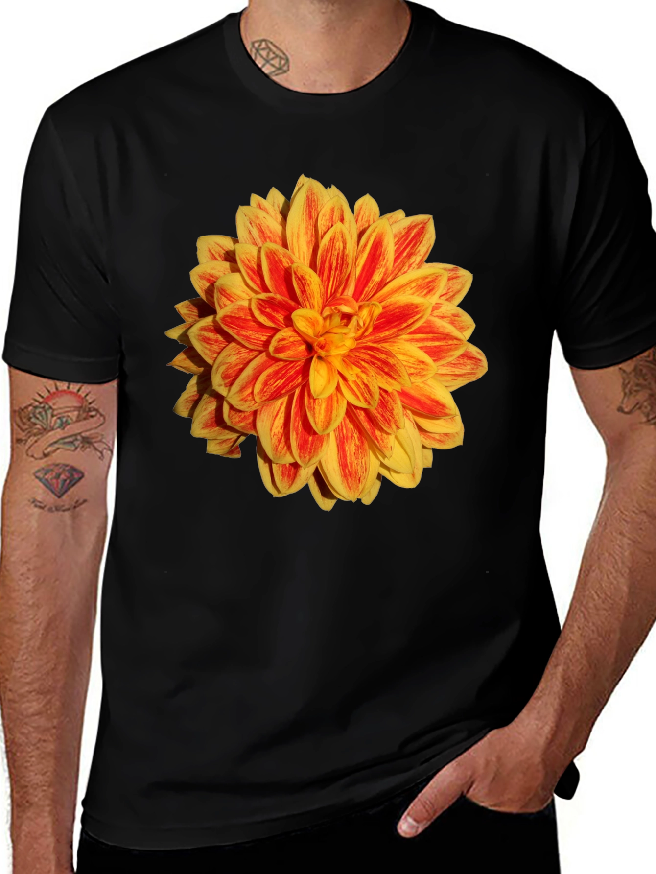 Variant 21 of Dahlia Flower Graphic Tee - Black Cotton T-Shirt