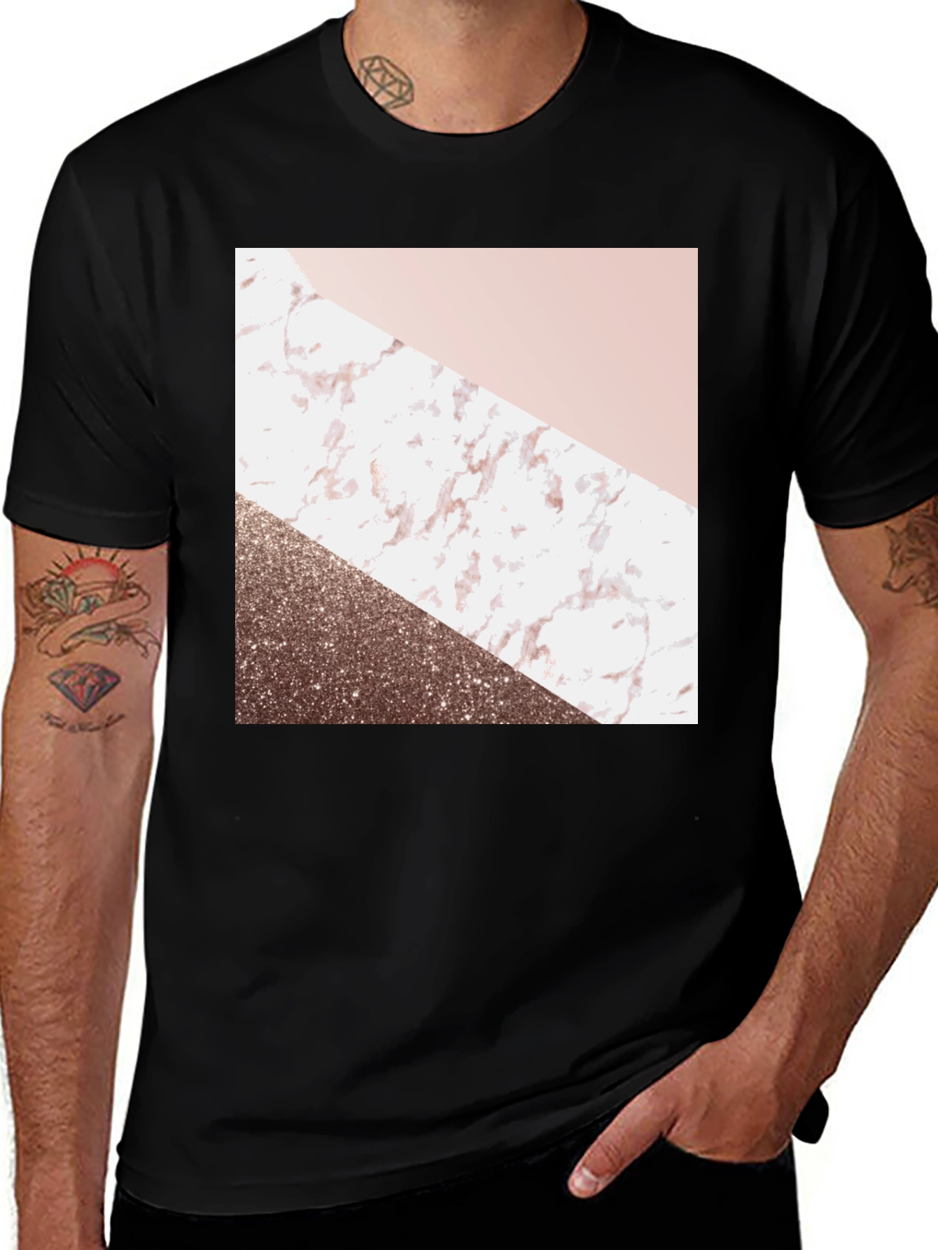 Variant 4 of Geometric Marble Design Black T-Shirt