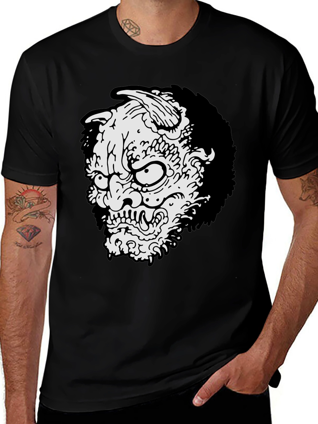 Variant 19 of Men's Black T-shirt - Oni Mask Graphic