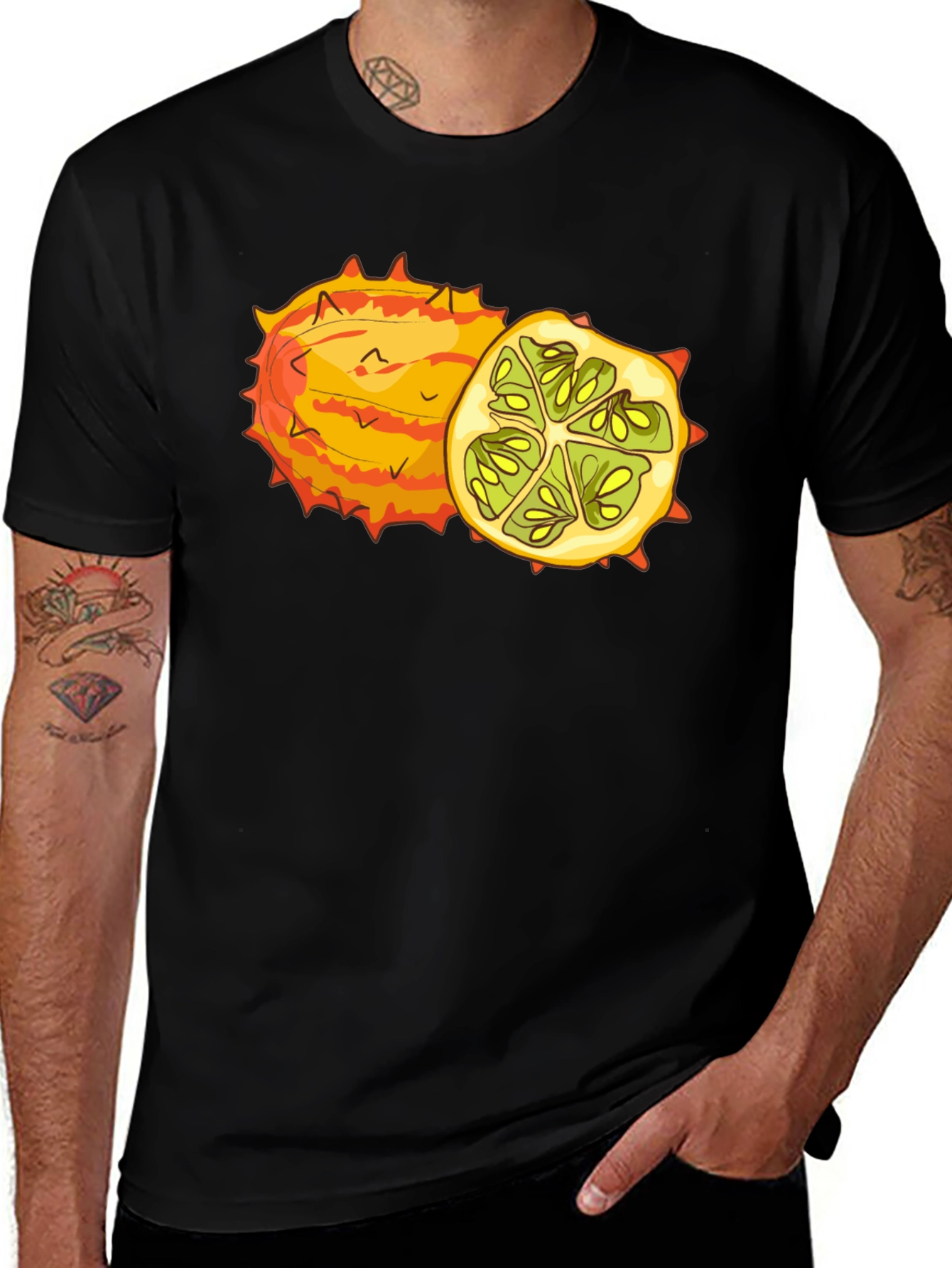 Kiwano Horned Melon Graphic Tee - Black Cotton T-Shirt