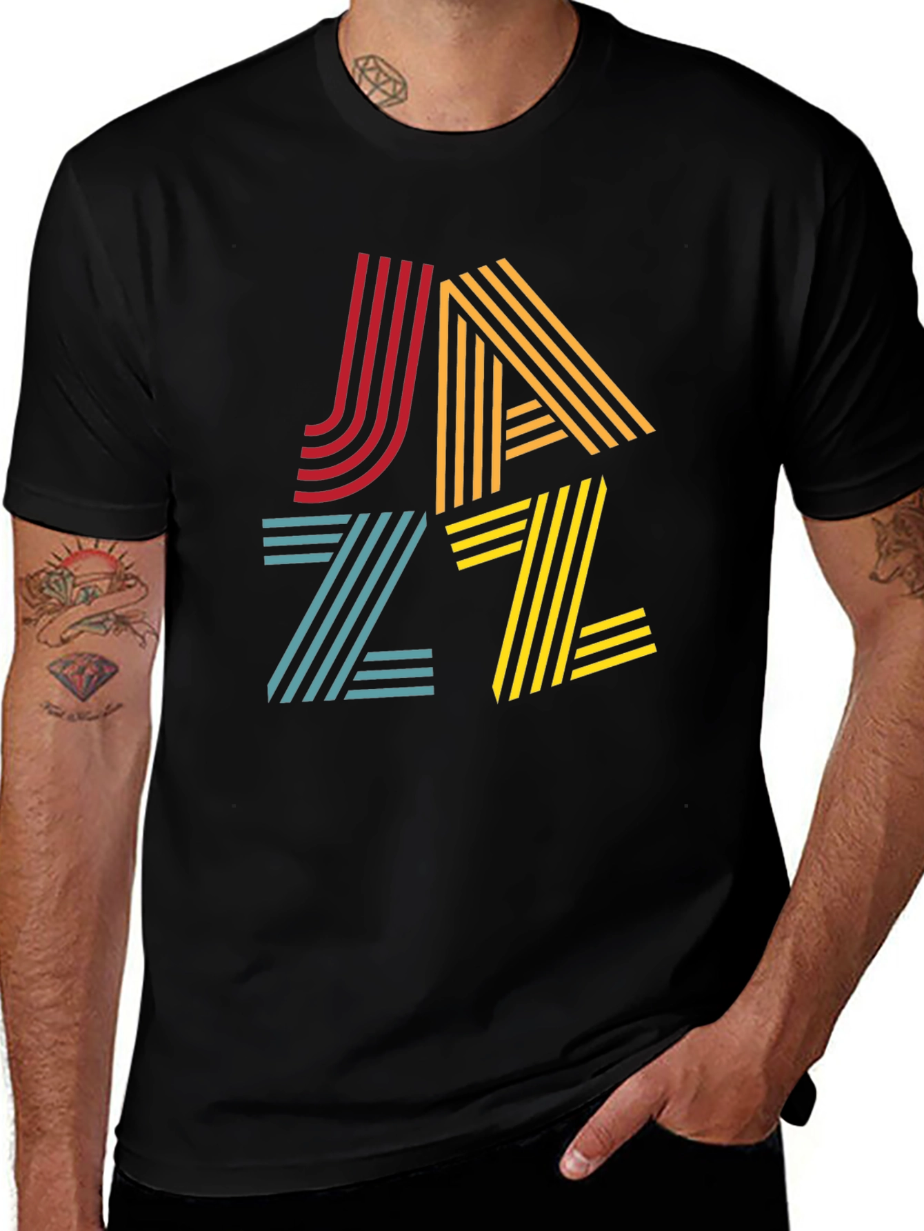 Variant 10 of Retro Jazz T-Shirt: Colorful Striped Graphic Tee