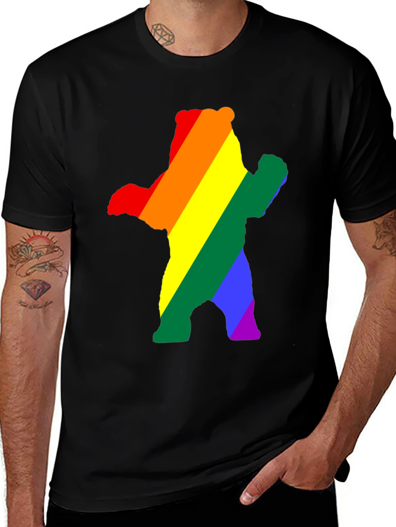 Variant 26 of Rainbow Bear Pride T-Shirt - Black Crew Neck Cotton Tee
