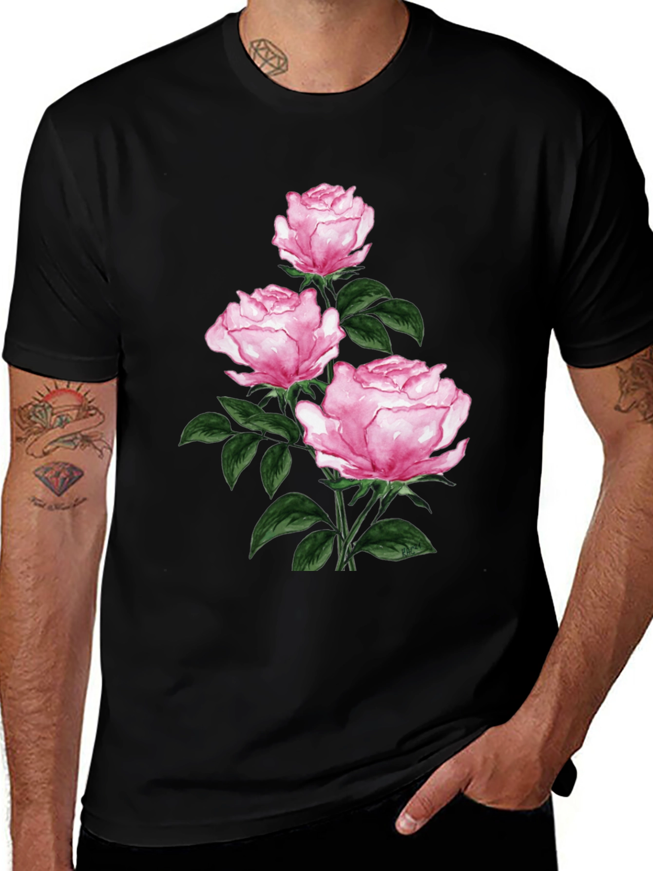 Variant 12 of Floral Rose Graphic Print Black T-Shirt