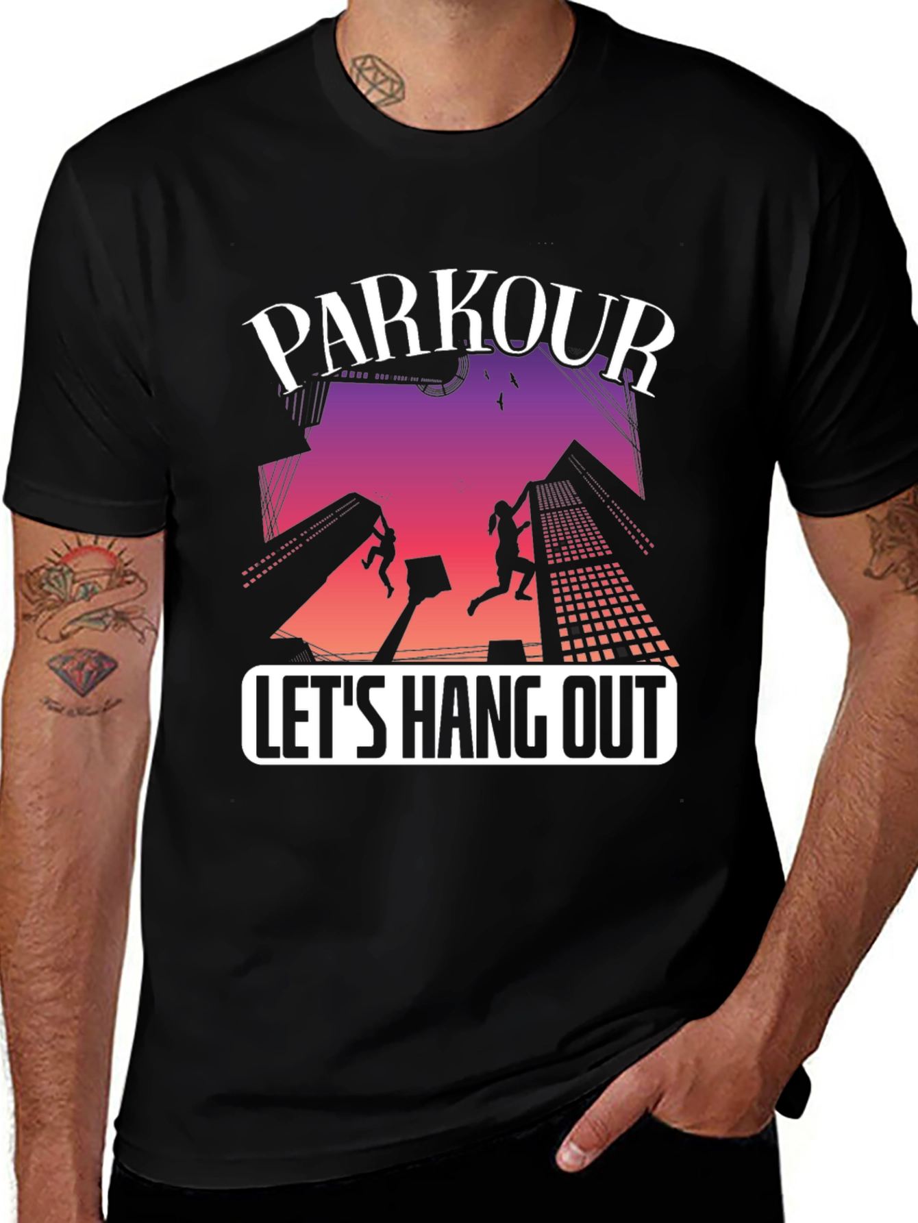 Variant 17 of Parkour Let's Hang Out Black Graphic Tee