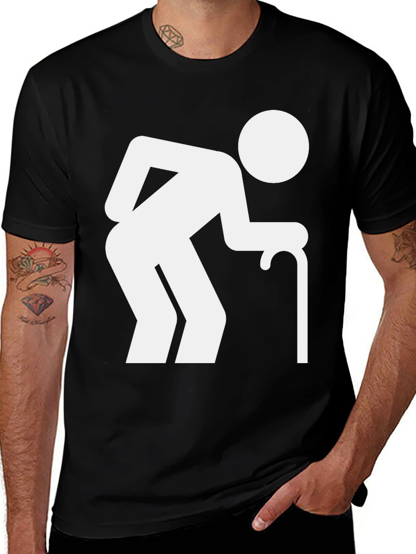 Black Funny Old Man Stick Figure Black T-Shirt main image