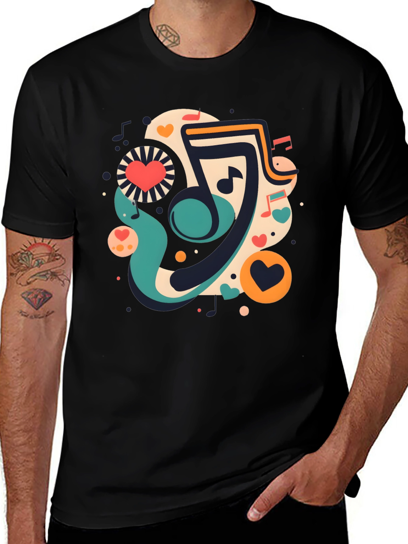 Variant 16 of Musical Notes & Hearts Graphic T-Shirt - Stylish Trendy Design