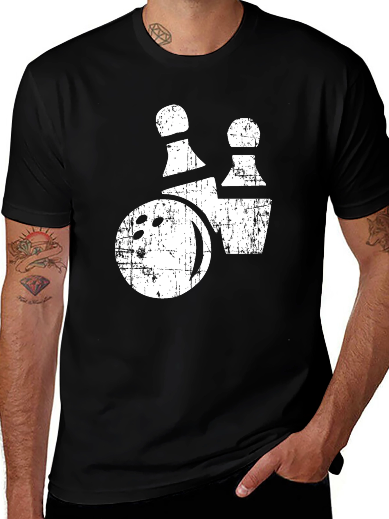Variant 25 of Bowling Ball and Pins Graphic Tee - Distressed Print