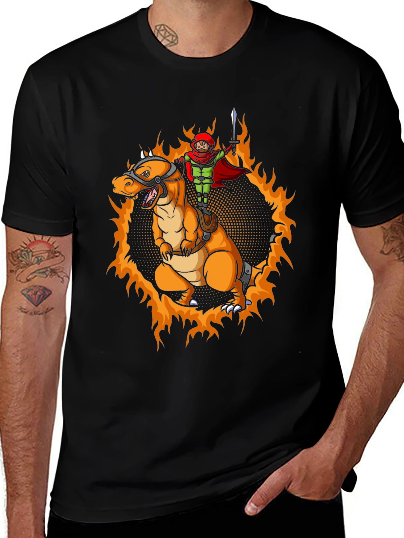 Variant 6 of Fiery Dragon Rider Graphic Tee - Black