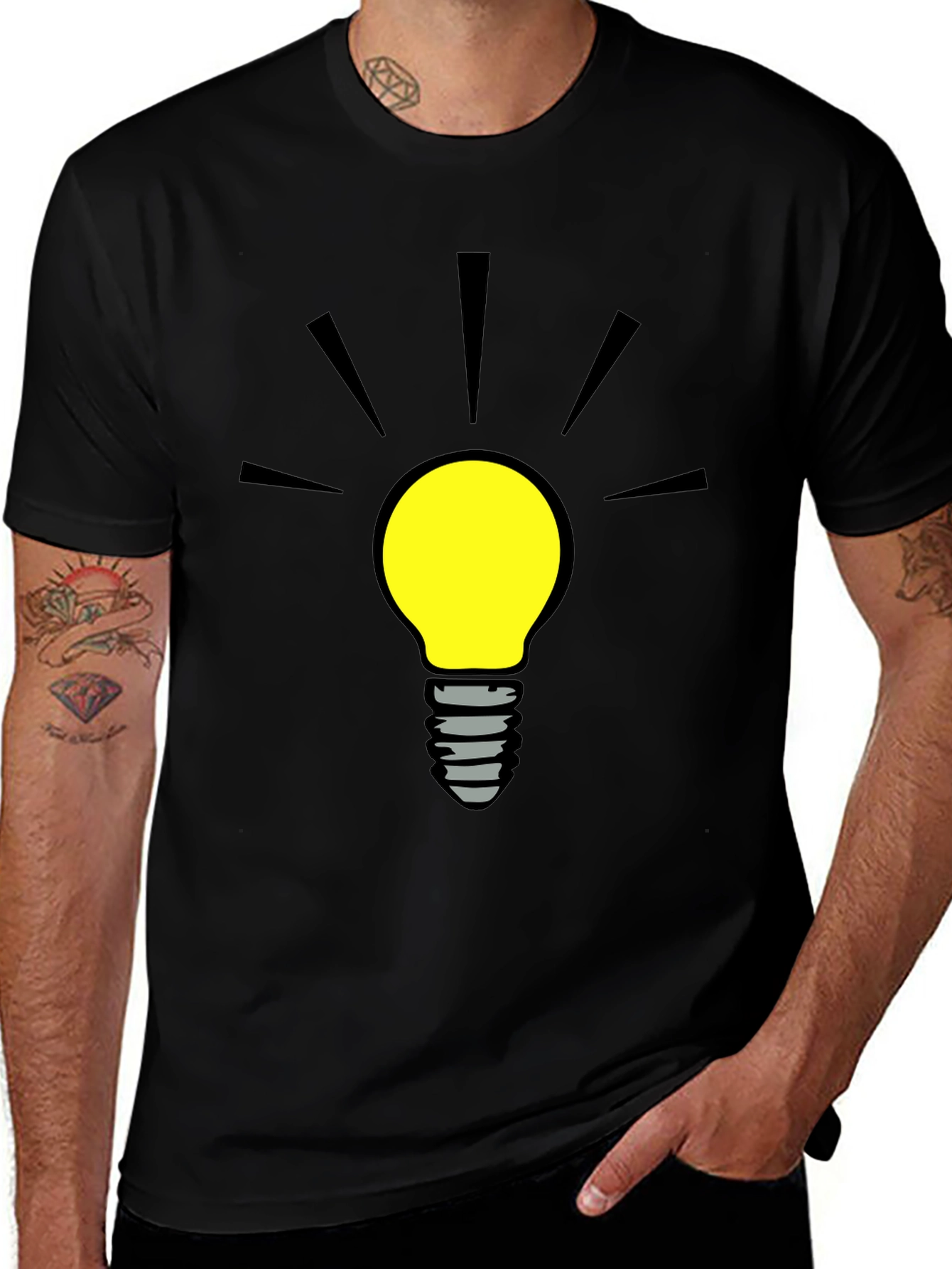 Variant 5 of Bright Idea Graphic Tee - Black Cotton T-Shirt