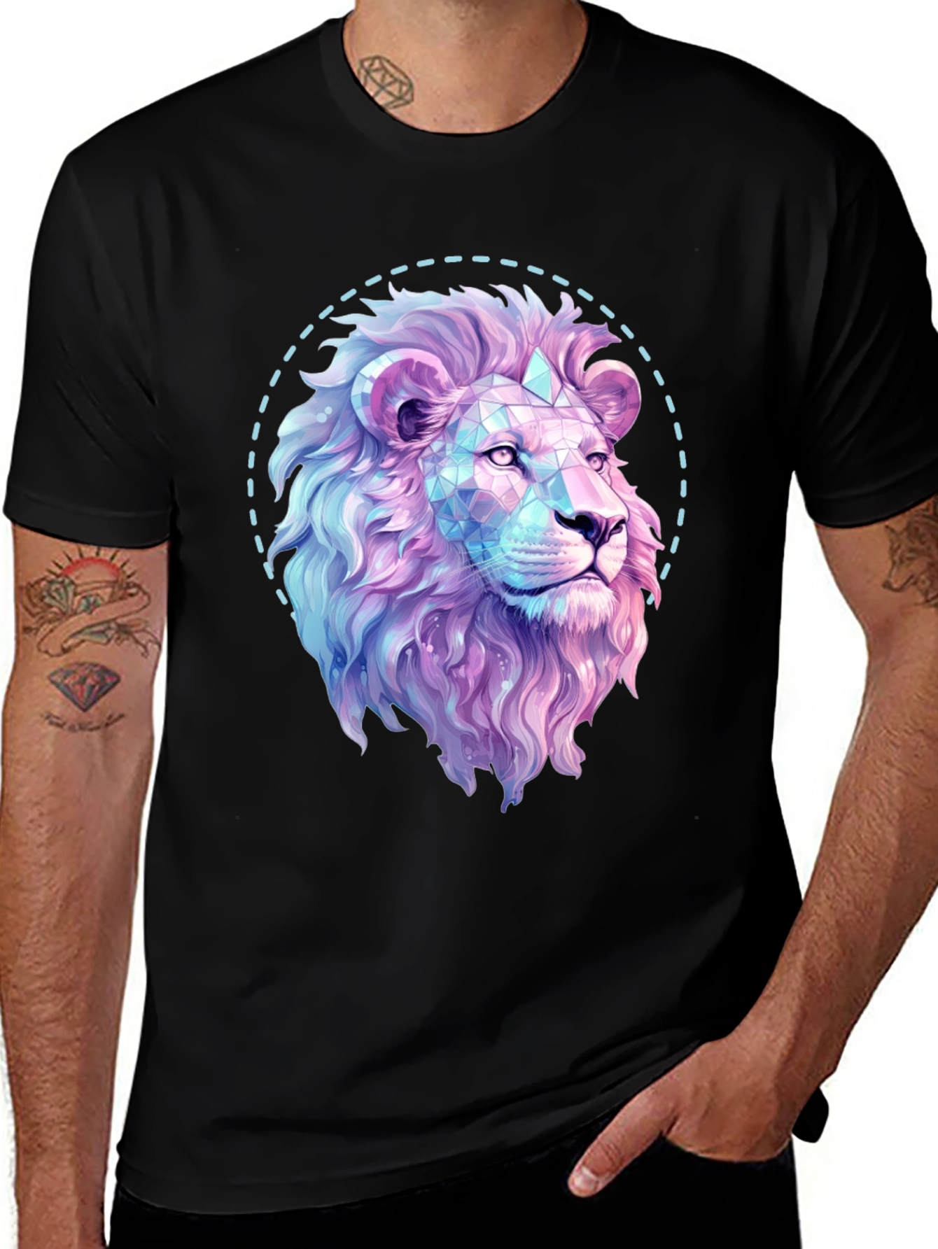 Variant 4 of Geometric Lion Graphic Print Black T-Shirt
