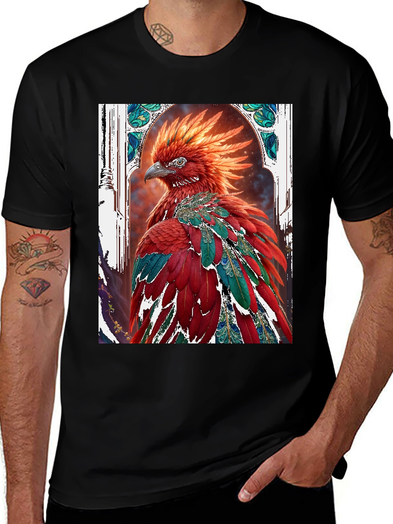 Variant 3 of Phoenix Bird Graphic Tee - Unique Fantasy Art T-Shirt