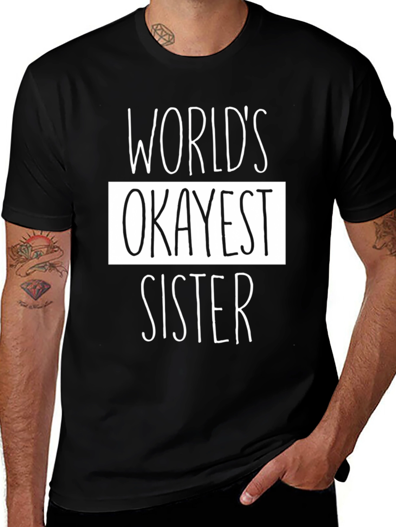 Variant 8 of World's Okayest Sister Black Graphic Tee
