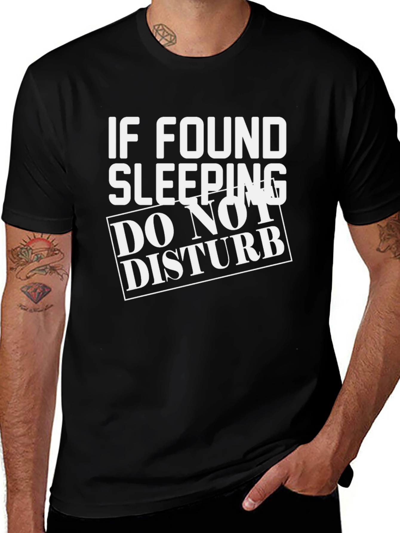 Variant 19 of If Found Sleeping Do Not Disturb Men's Black T-Shirt