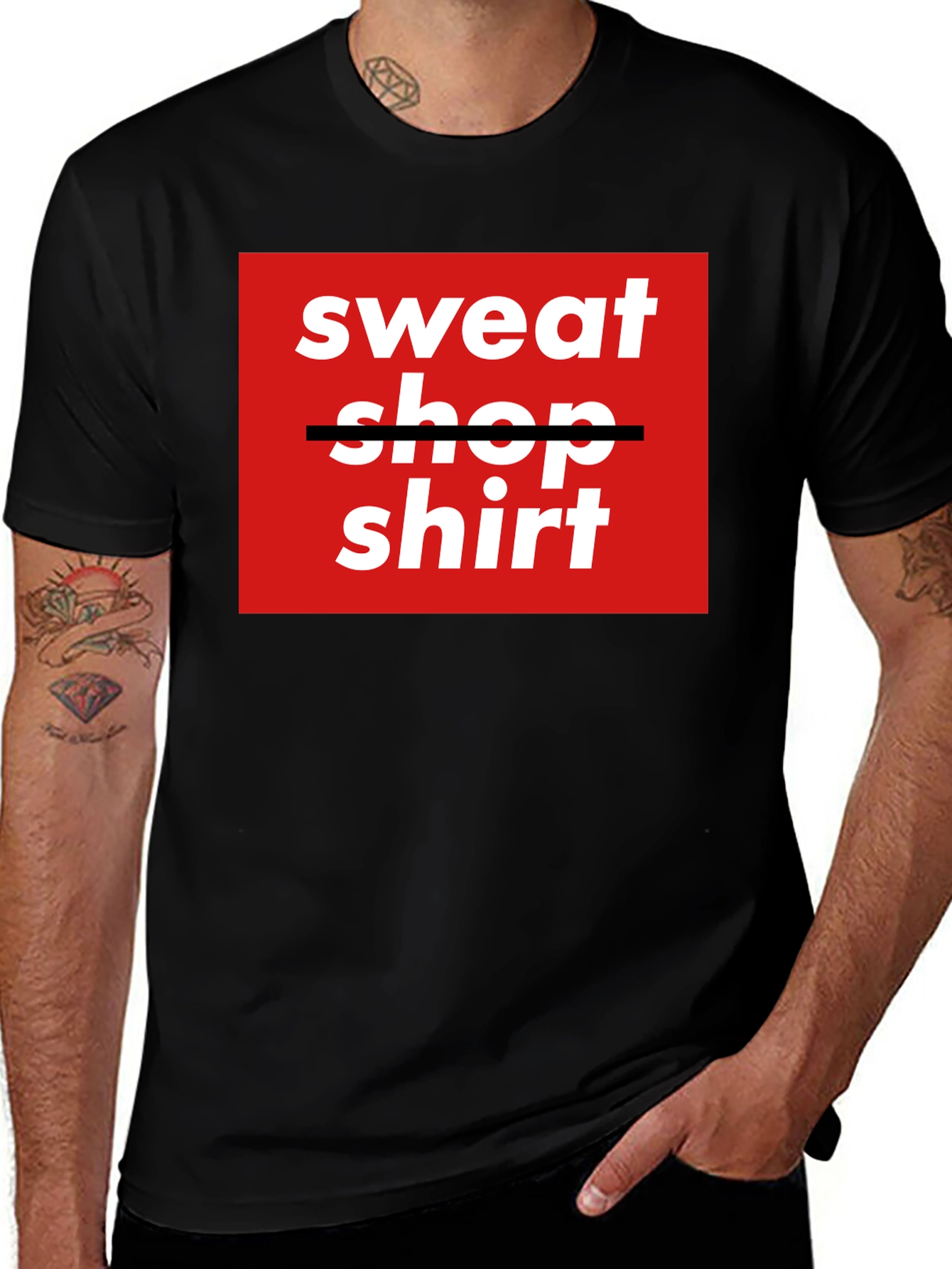 Variant 26 of Sweatshop Shirt - Trendy Graphic Tee - Black