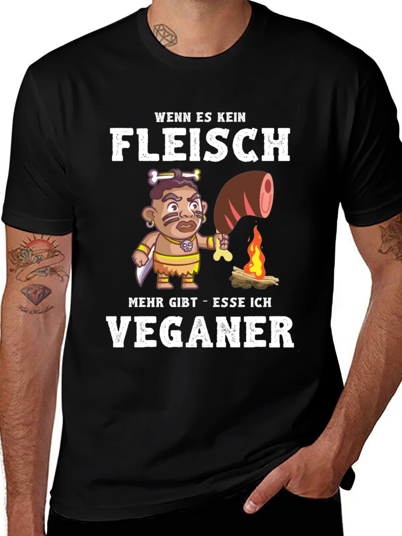 Variant 24 of Funny Vegan Eater T-Shirt - Meat Lovers Caveman Design
