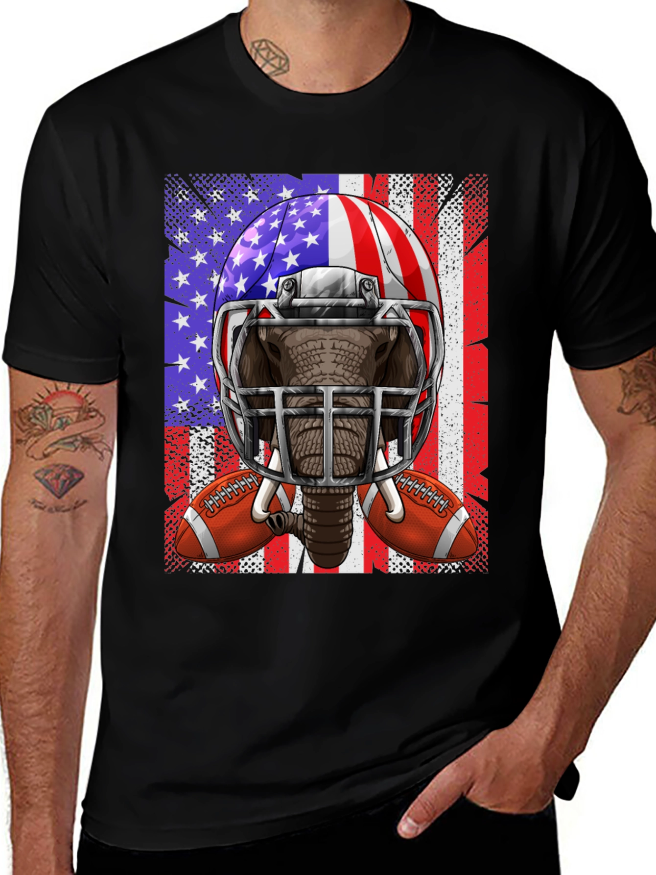 Elephant Football Helmet USA Flag T-Shirt