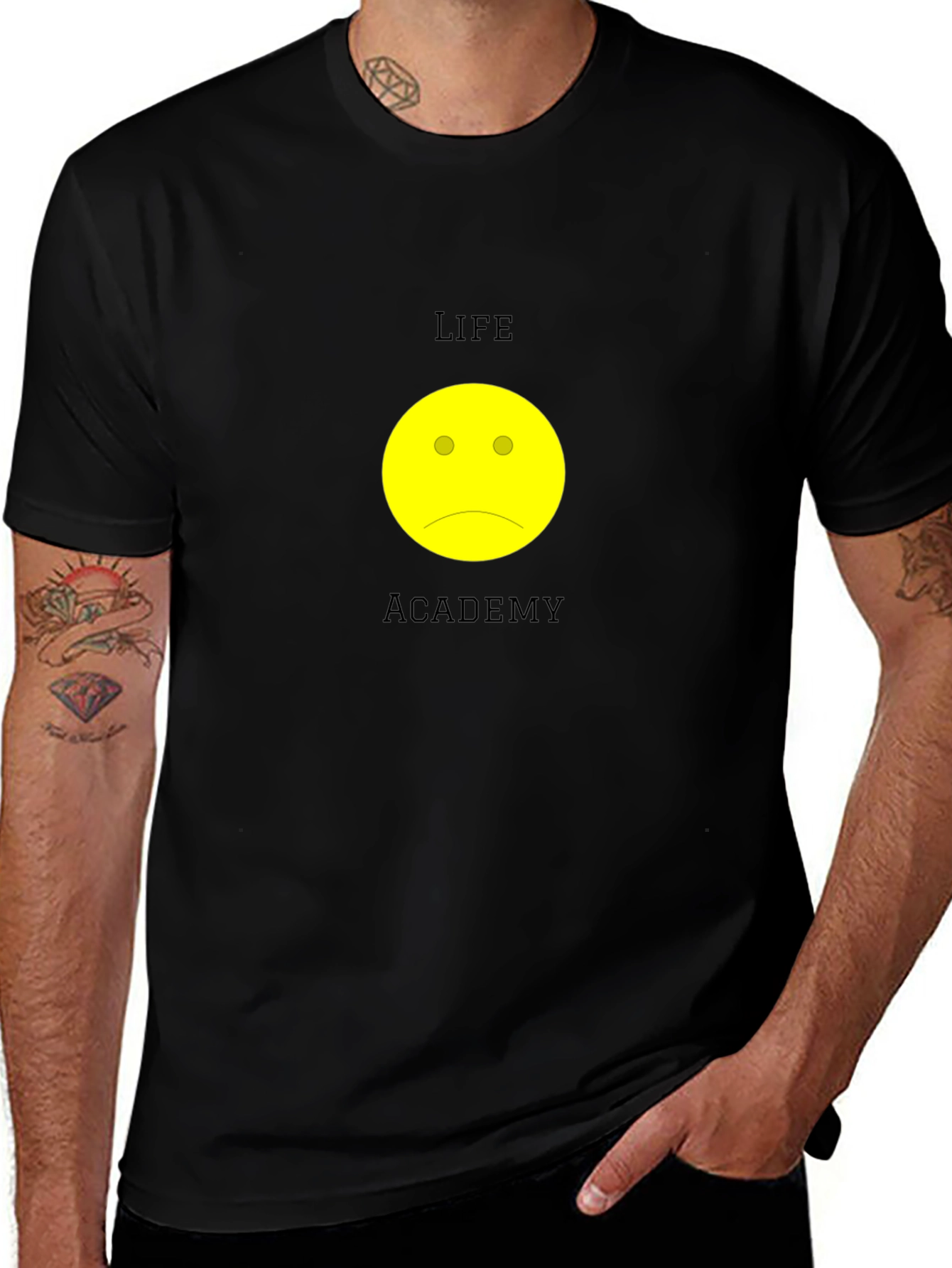 Variant 7 of Life Academy Sad Face Black T-Shirt
