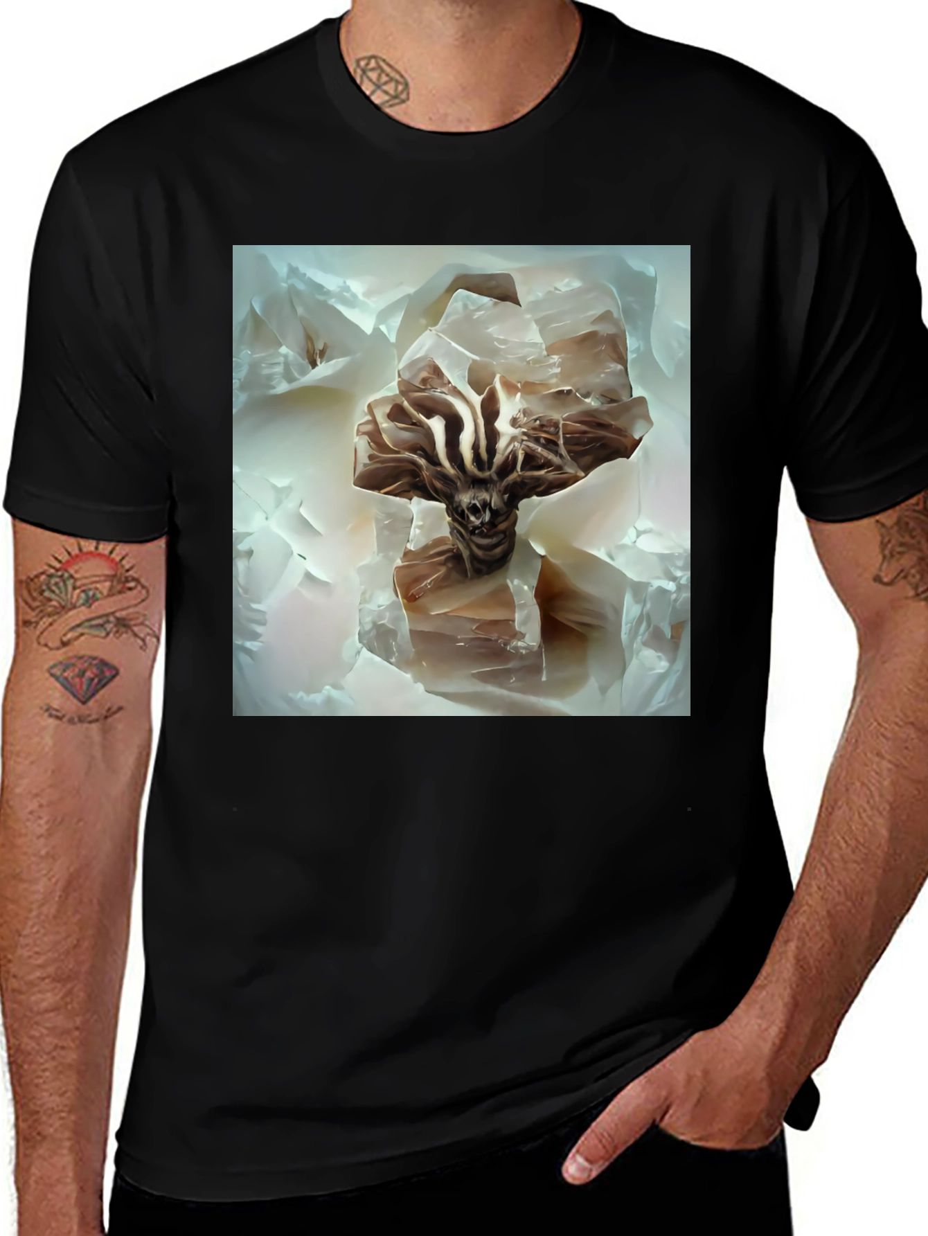 Black Abstract Alien Graphic T-Shirt - Soft Cotton Tee main image
