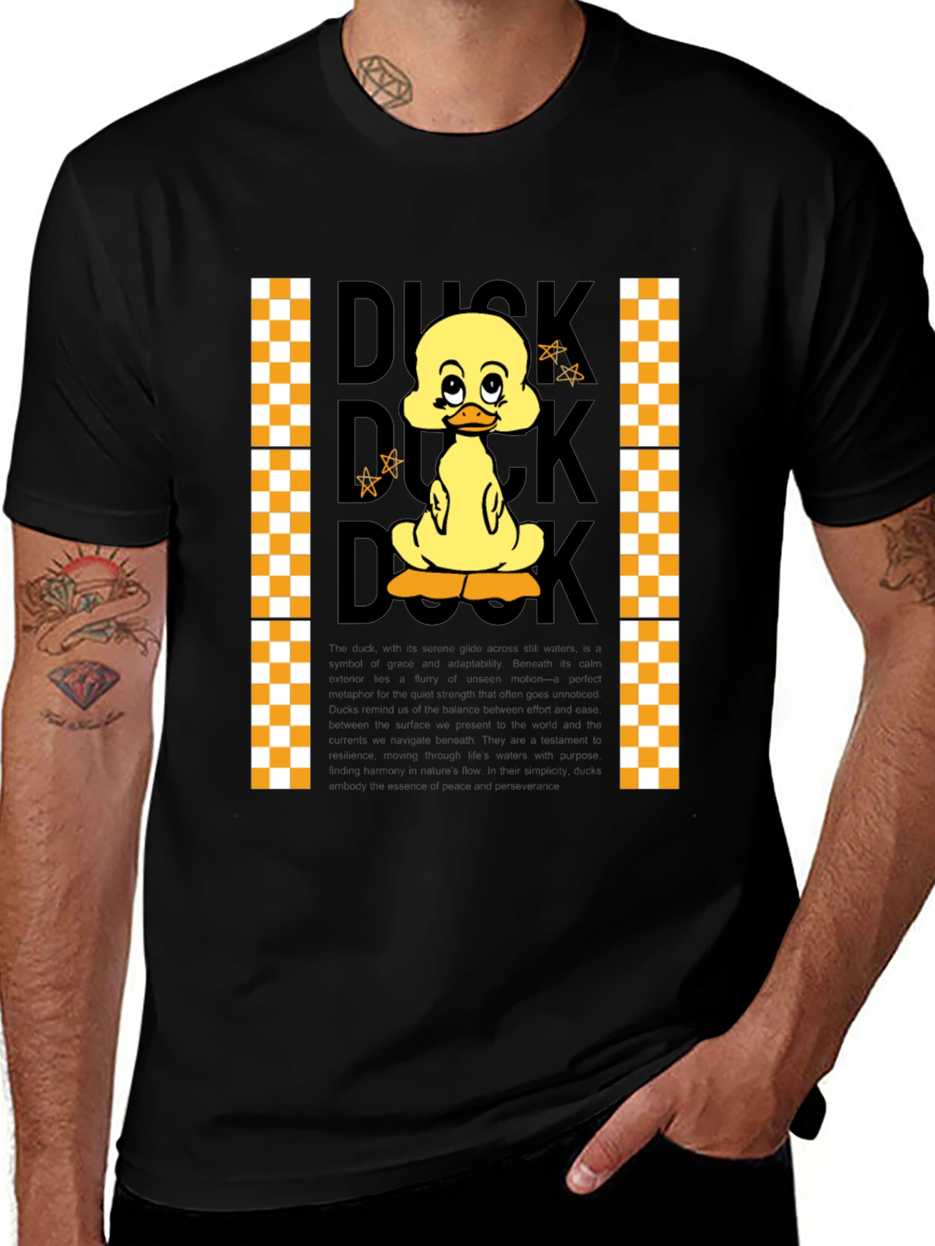 Variant 22 of Duck Cartoon Graphic Print Black T-Shirt