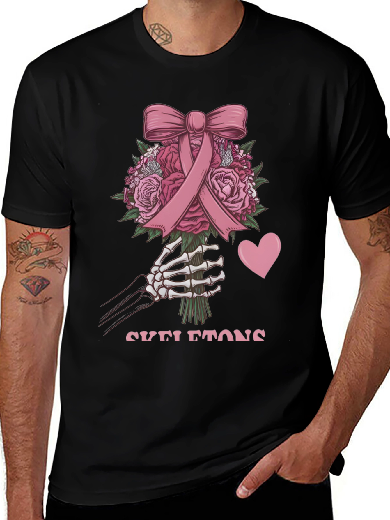 Variant 26 of Skeleton Bouquet T-Shirt - Breast Cancer Awareness Tee