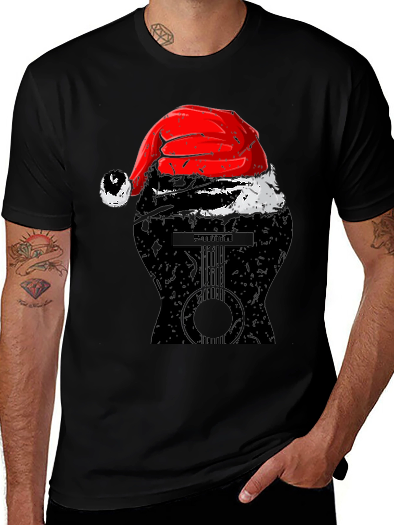 Variant 12 of Guitar Santa Hat Graphic Tee