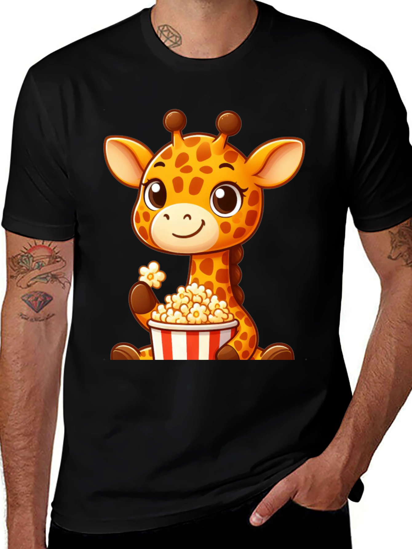 Variant 2 of Giraffe Popcorn T-Shirt: Cute Cartoon Animal Tee