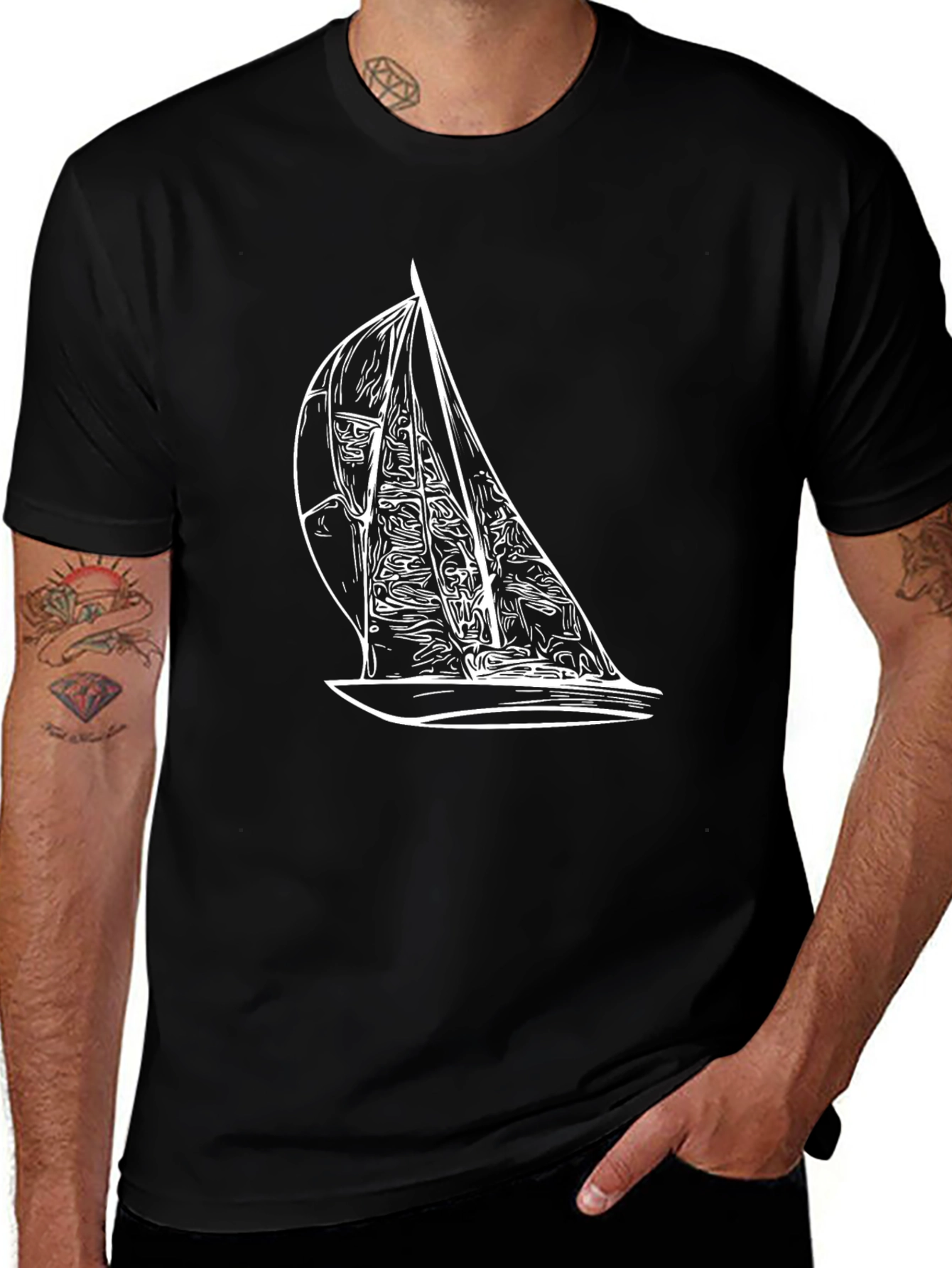 Variant 16 of Sailboat Graphic Tee - Black Casual T-Shirt