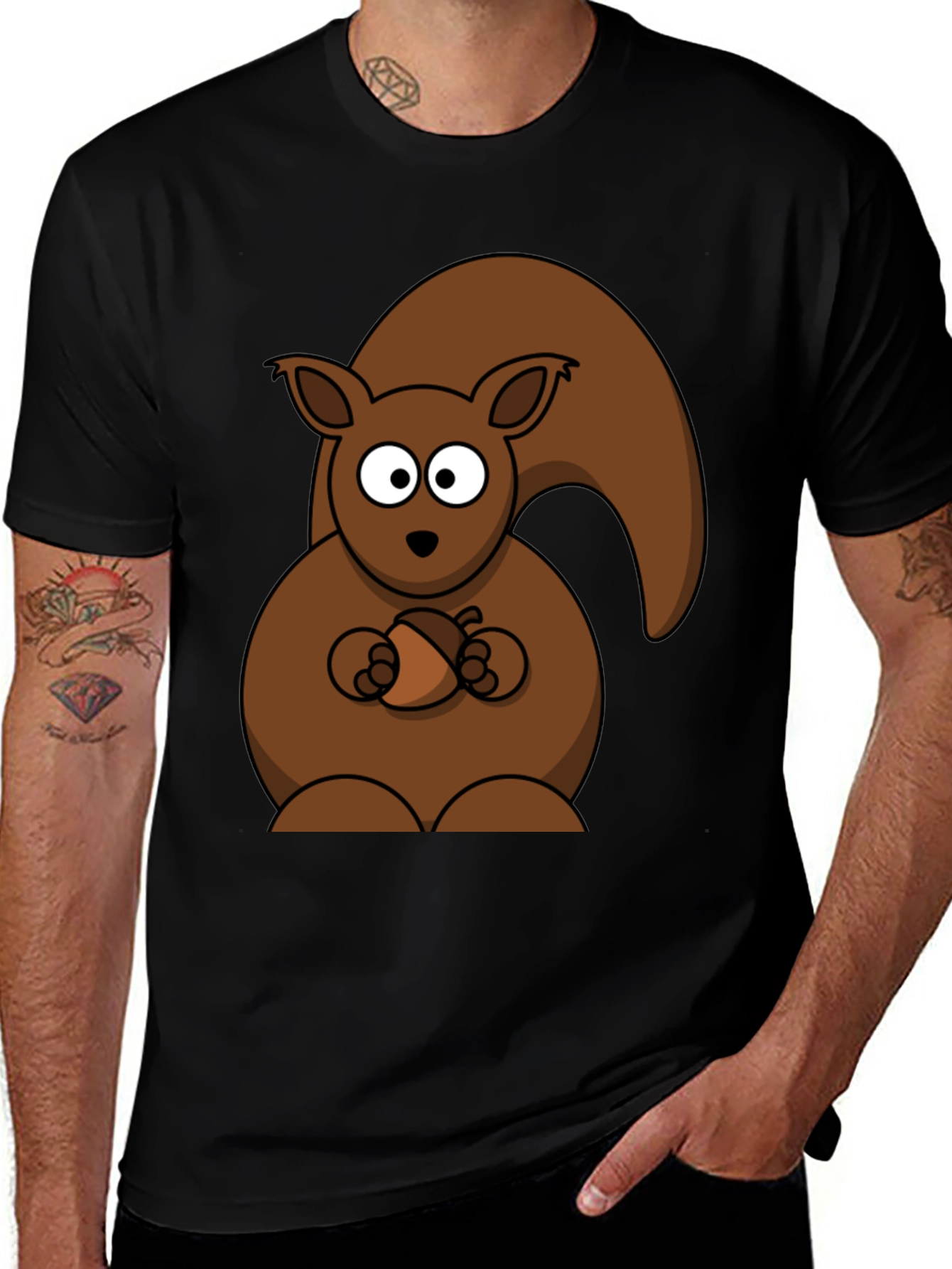 Variant 3 of Squirrel & Acorn Graphic Tee - Black Cotton T-Shirt