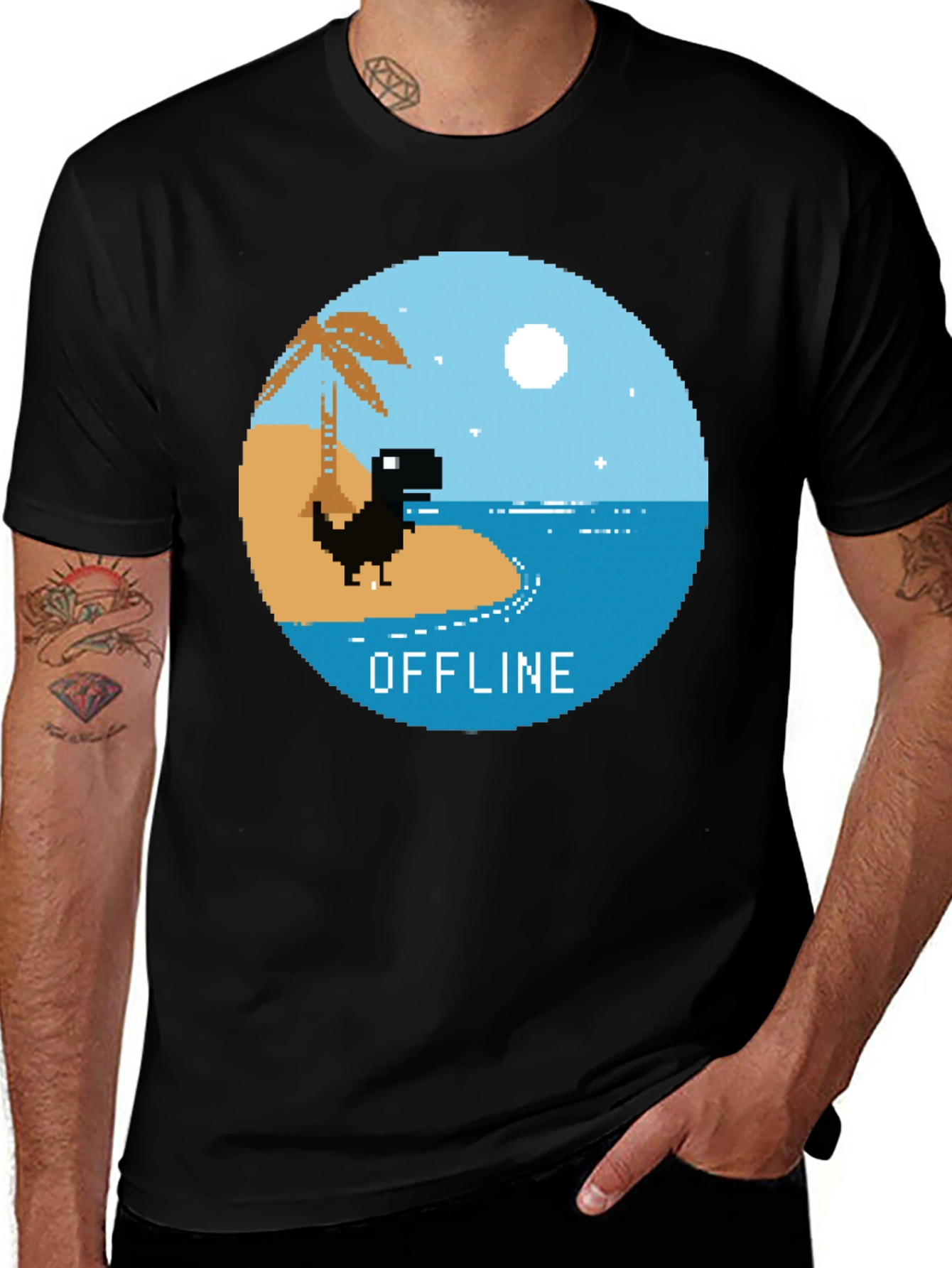 Pixel Dinosaur Offline Mode Graphic Tee