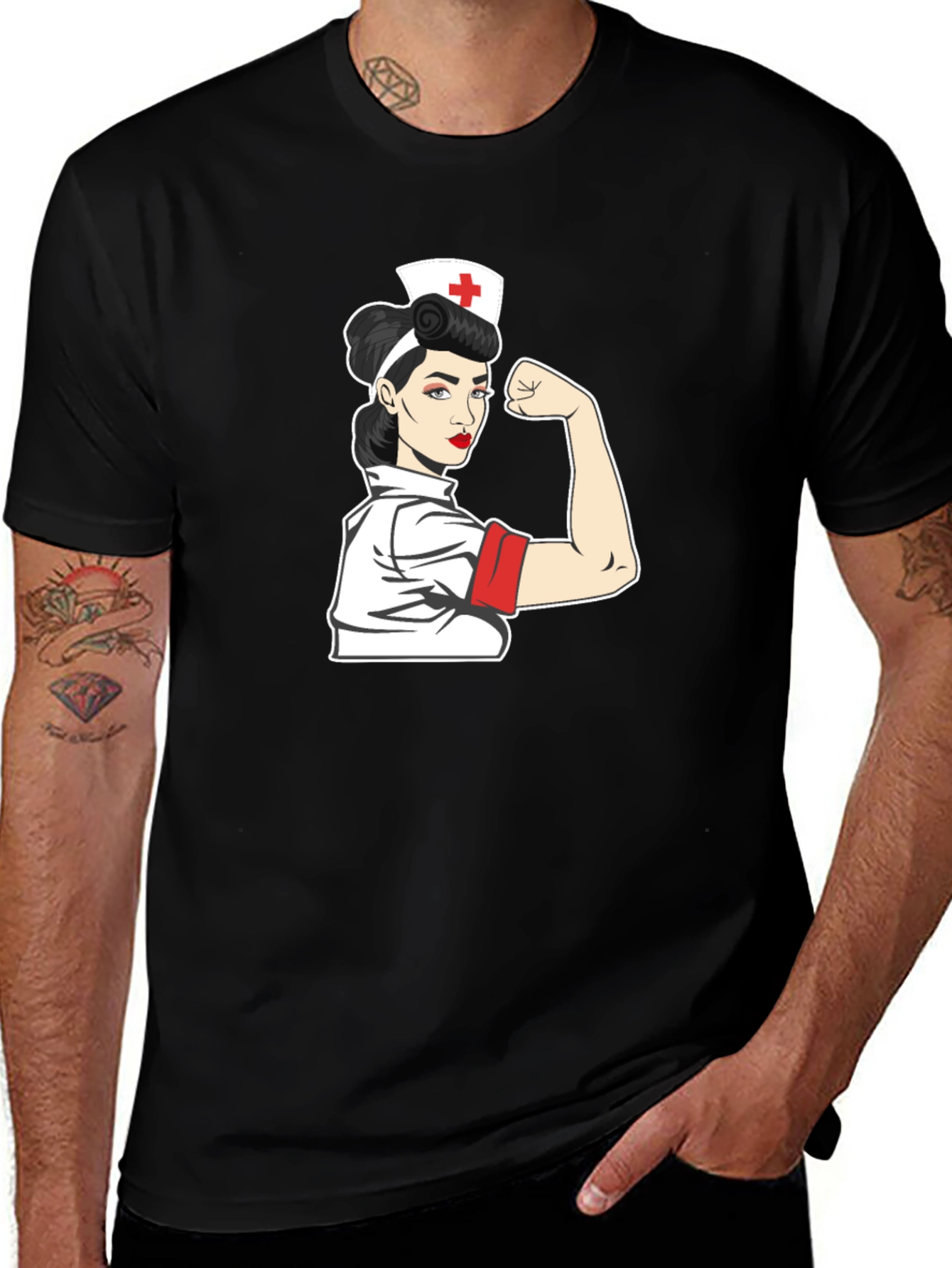 Variant 30 of Retro Nurse Flex Black T-Shirt