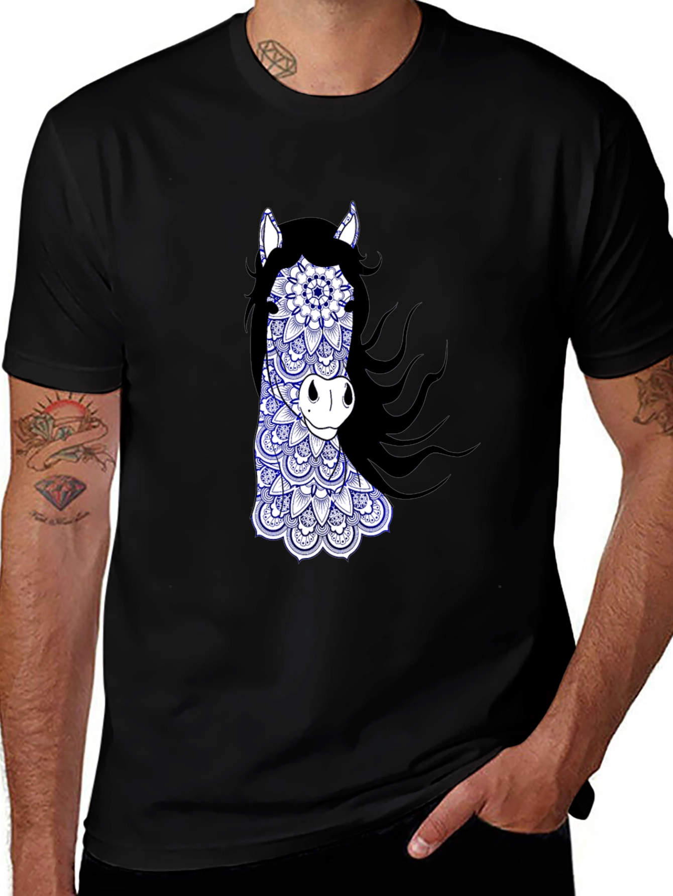 Variant 13 of Horse Mandala Graphic Tee - Black