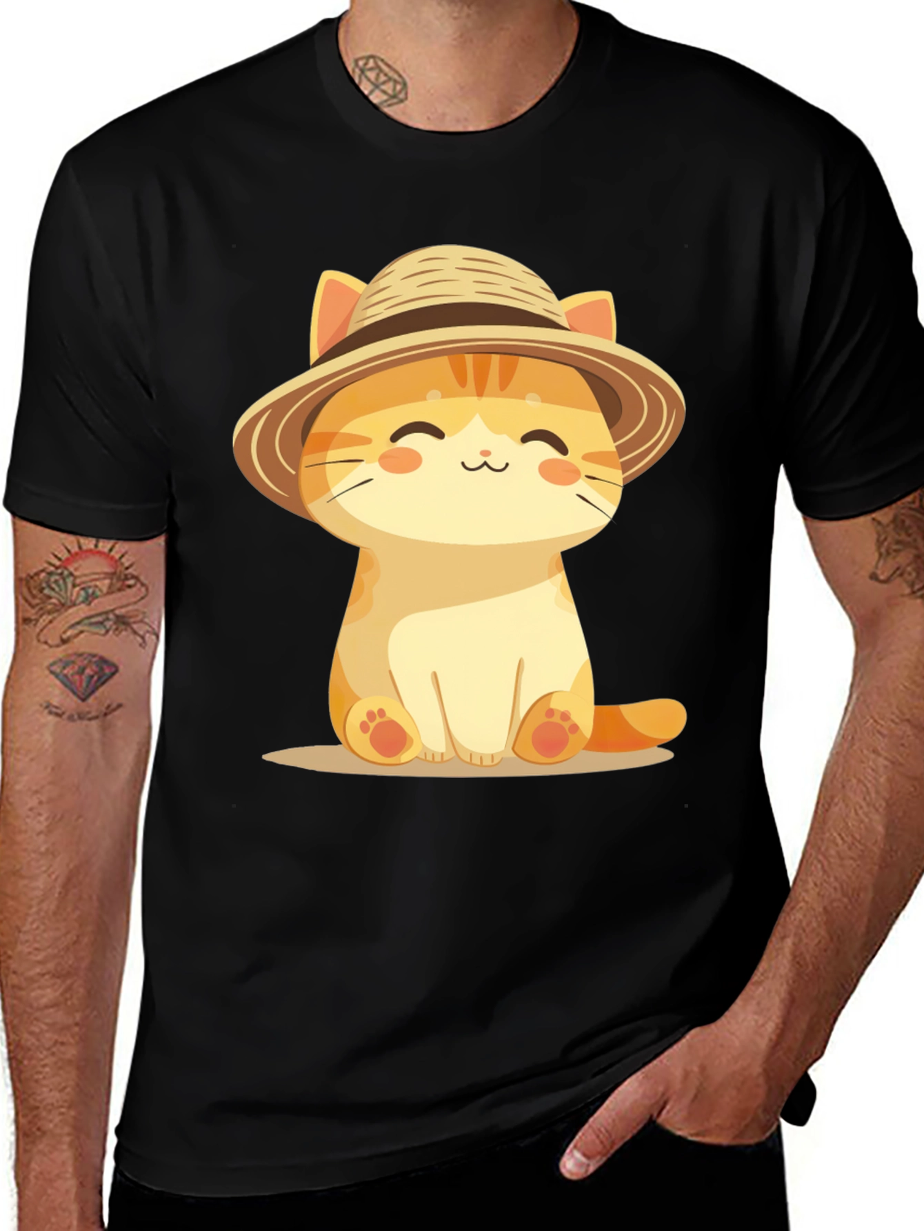 Variant 12 of Cute Cat in Hat T-Shirt - Unisex Black Tee