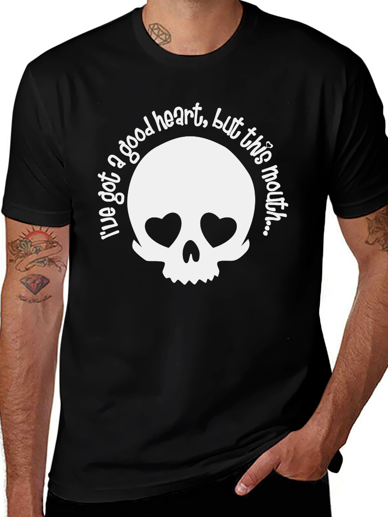 Variant 7 of Heart Eyed Skull Graphic Tee - Good Heart, Bad Mouth!