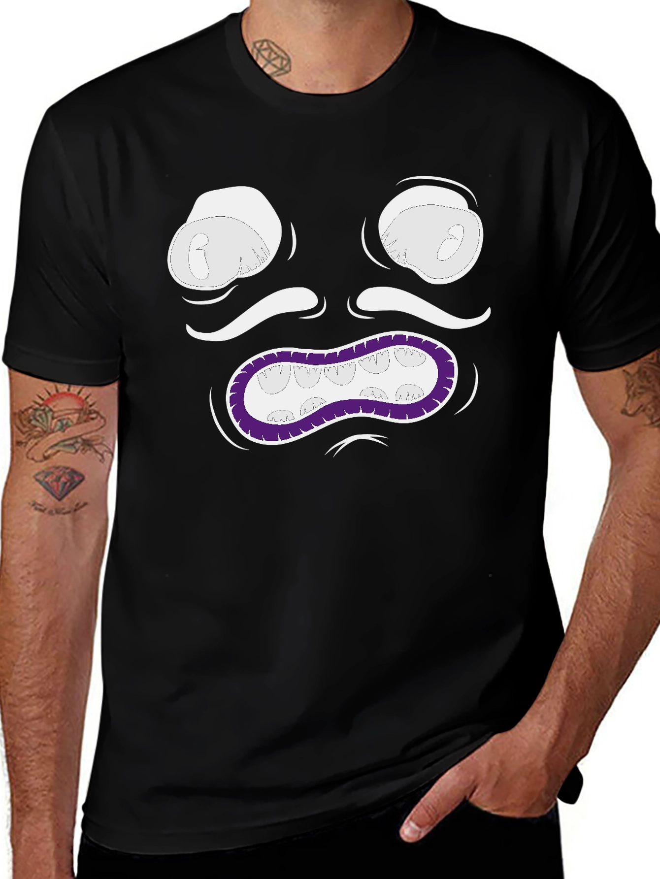 Variant 4 of Monster Face Graphic Black T-Shirt