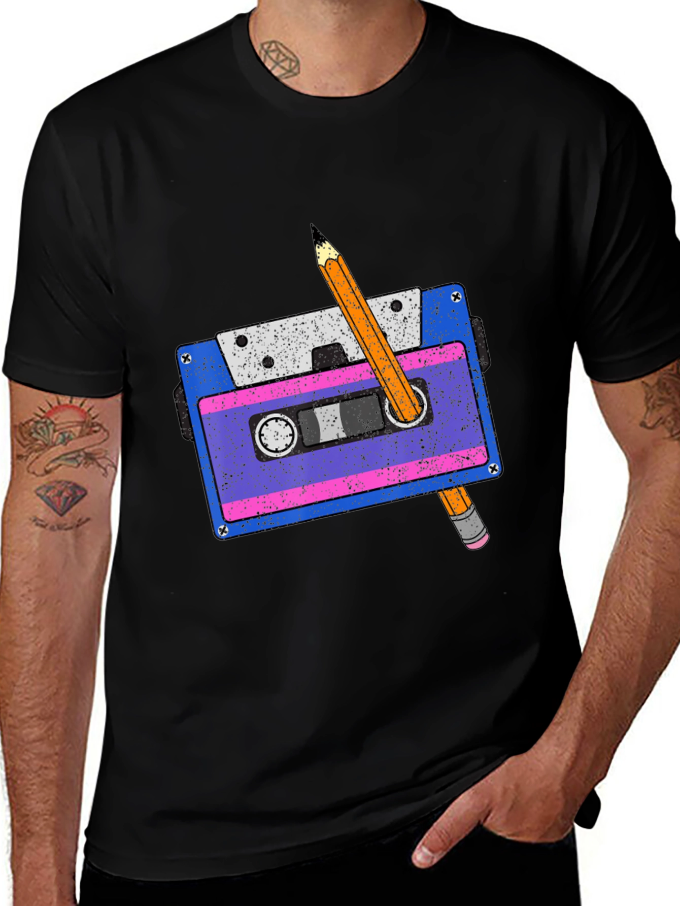 Variant 24 of Retro Cassette Tape & Pencil Graphic T-Shirt