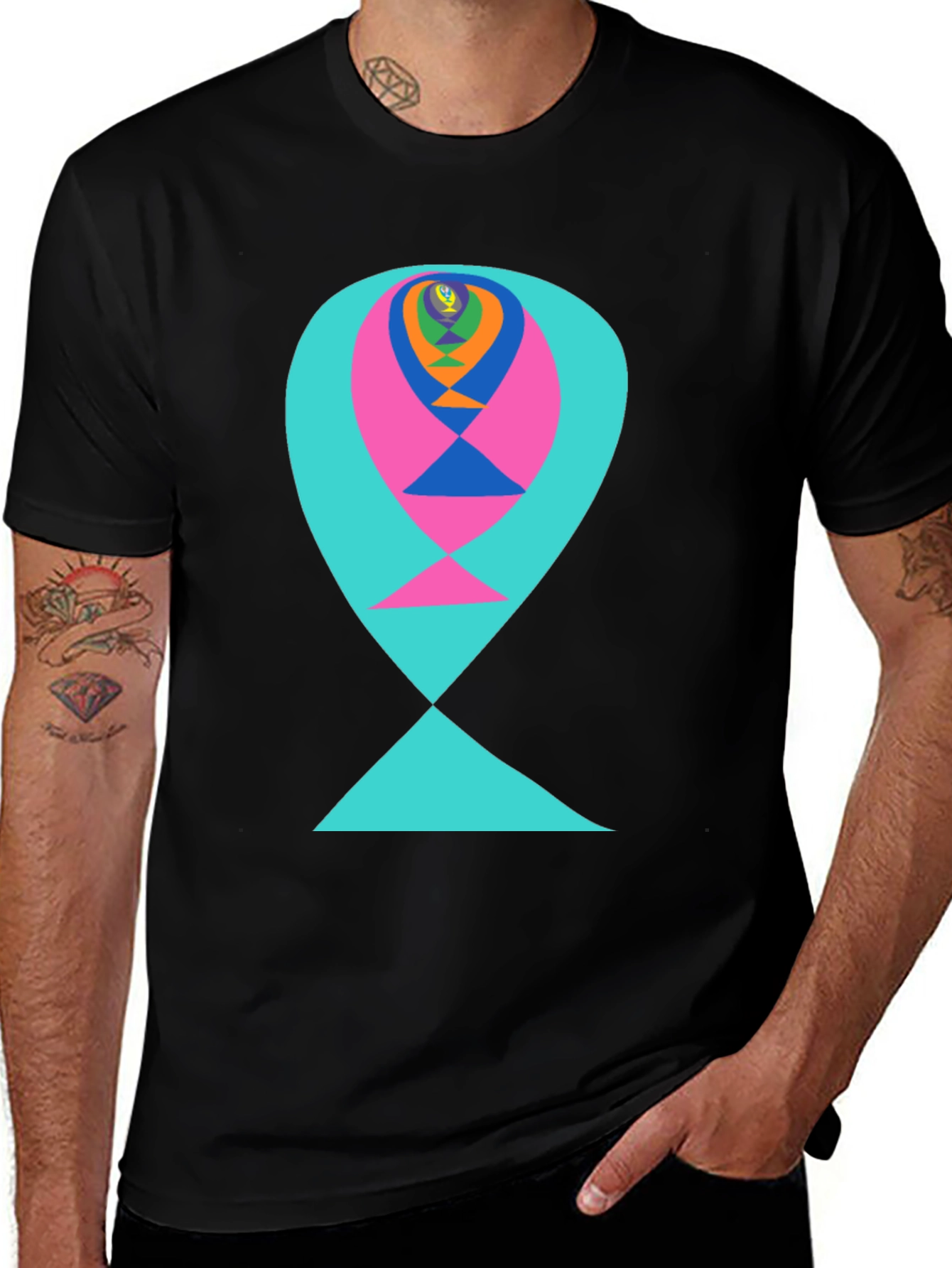 Variant 21 of Abstract Graphic Tee - Colorful Fish Design