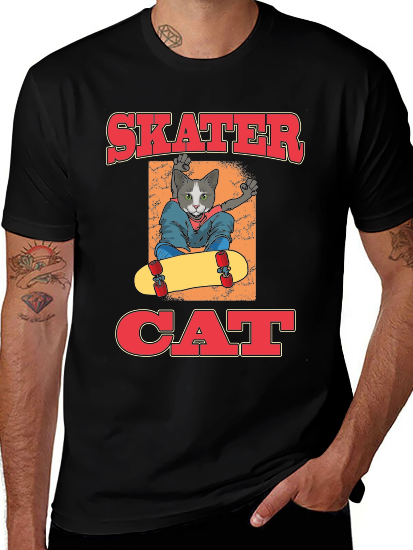 Variant 13 of Skater Cat Graphic T-Shirt - Cool Cat Tee